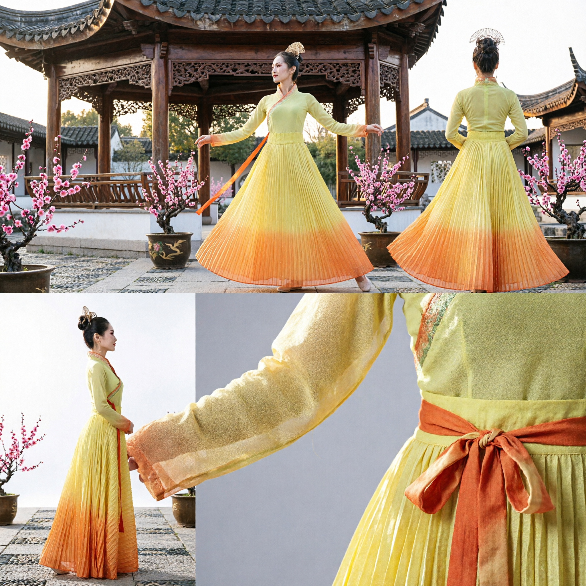 Elegante Traje de Danza Clásica China Degradado Amarillo Vestido Hanfu Tradicional para Mujer Presentación - Asian Costume
