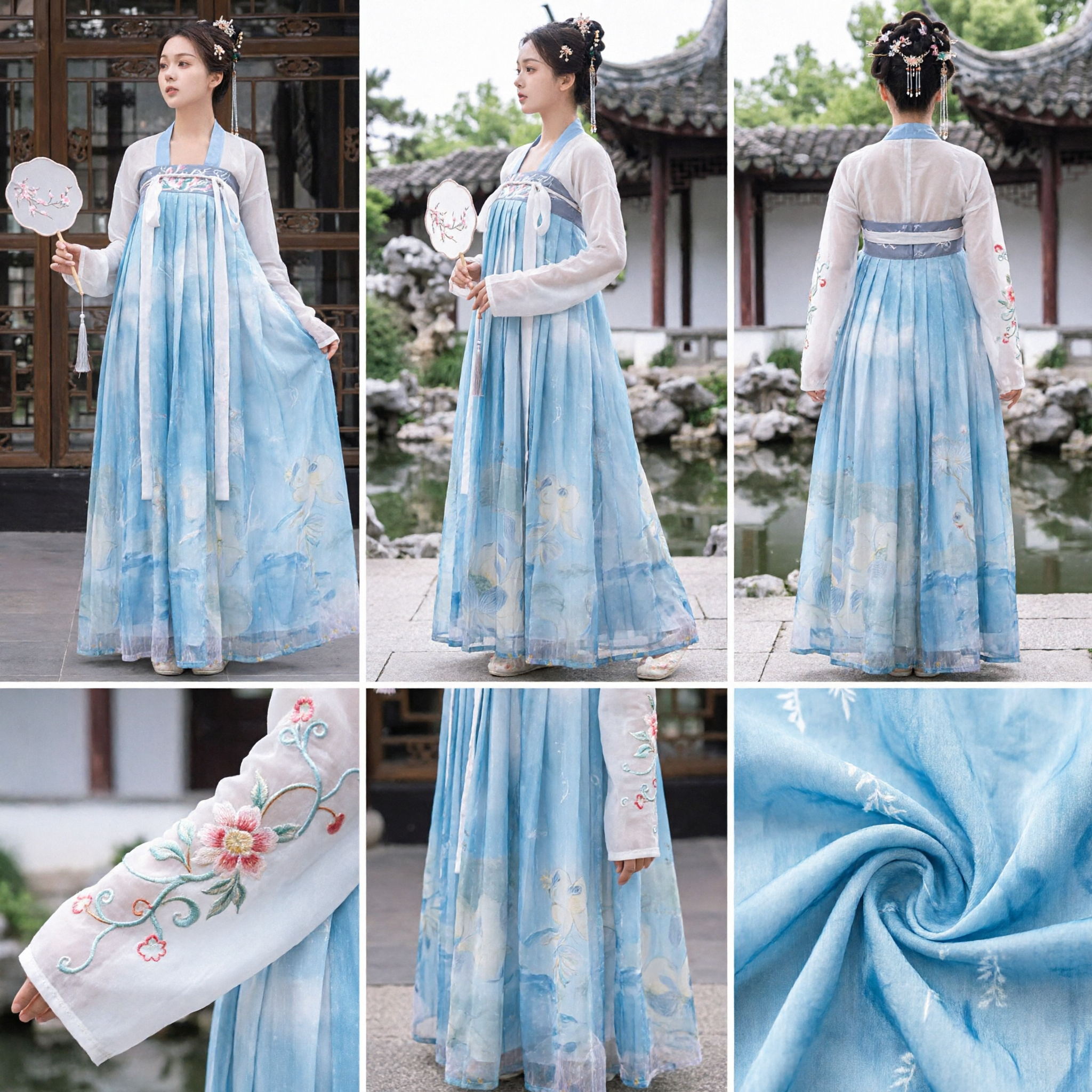 Tradycyjna Chińska Suknia Hanfu dla Kobiet Niebieski Qixiong Ruqun z Dynastii Tang Starożytny Kostium Wróżki do Fotografii - Asian Costume