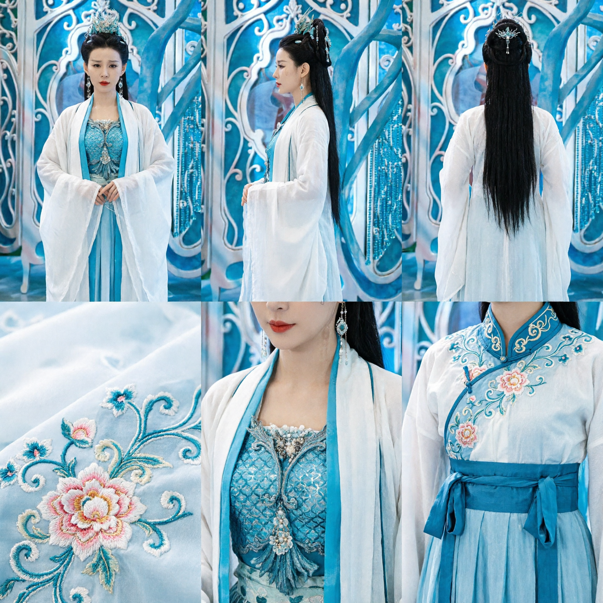 Exquisite Chinese Ancient Xianxia Fantasy Costume Blue Mermaid Princess Dress for Women Cosplay - Asian Costume