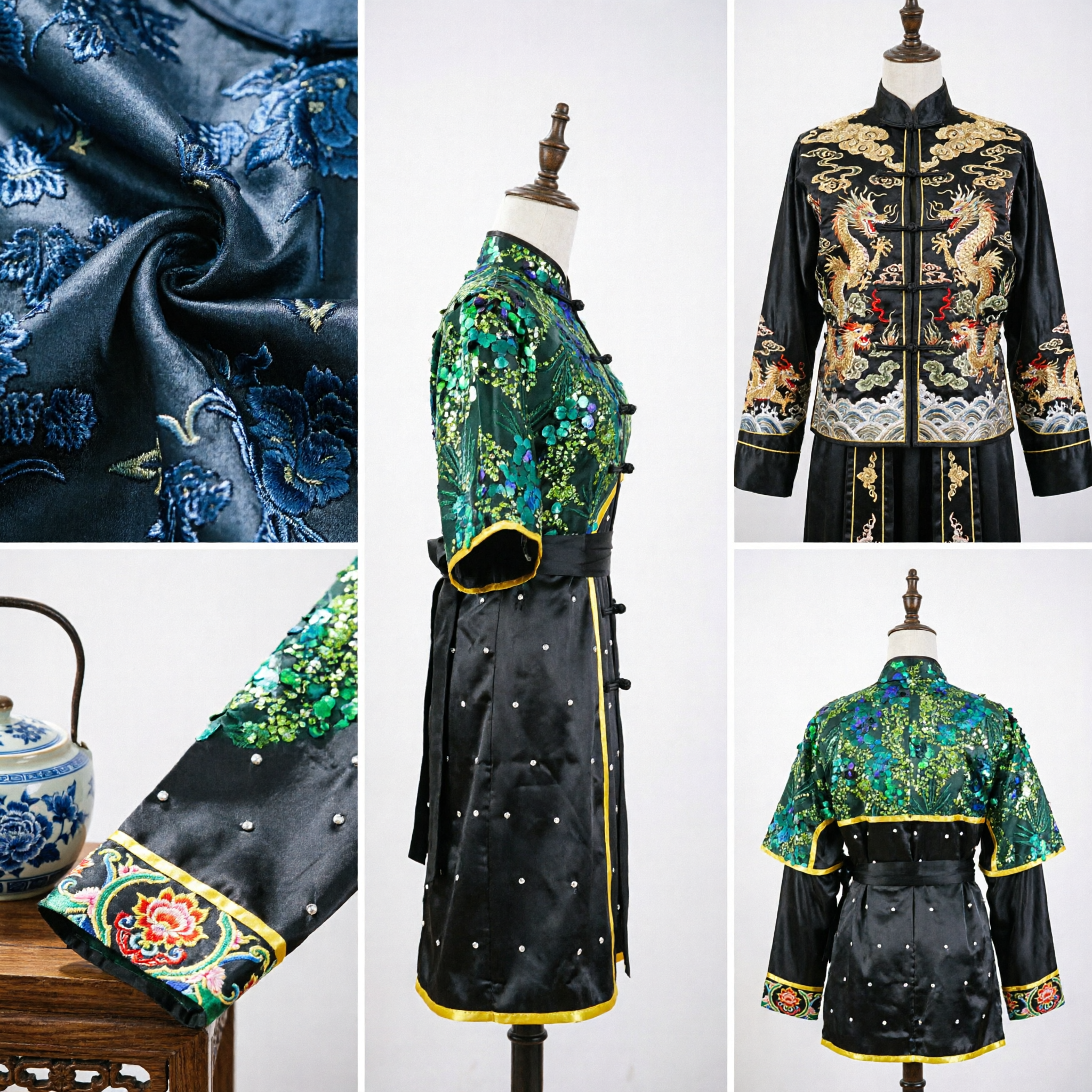 Uniforme Kung Fu Tradizionale Cinese per Uomini Verde con Paillettes Set Costume da Spettacolo Arti Marziali Wushu - Asian Costume