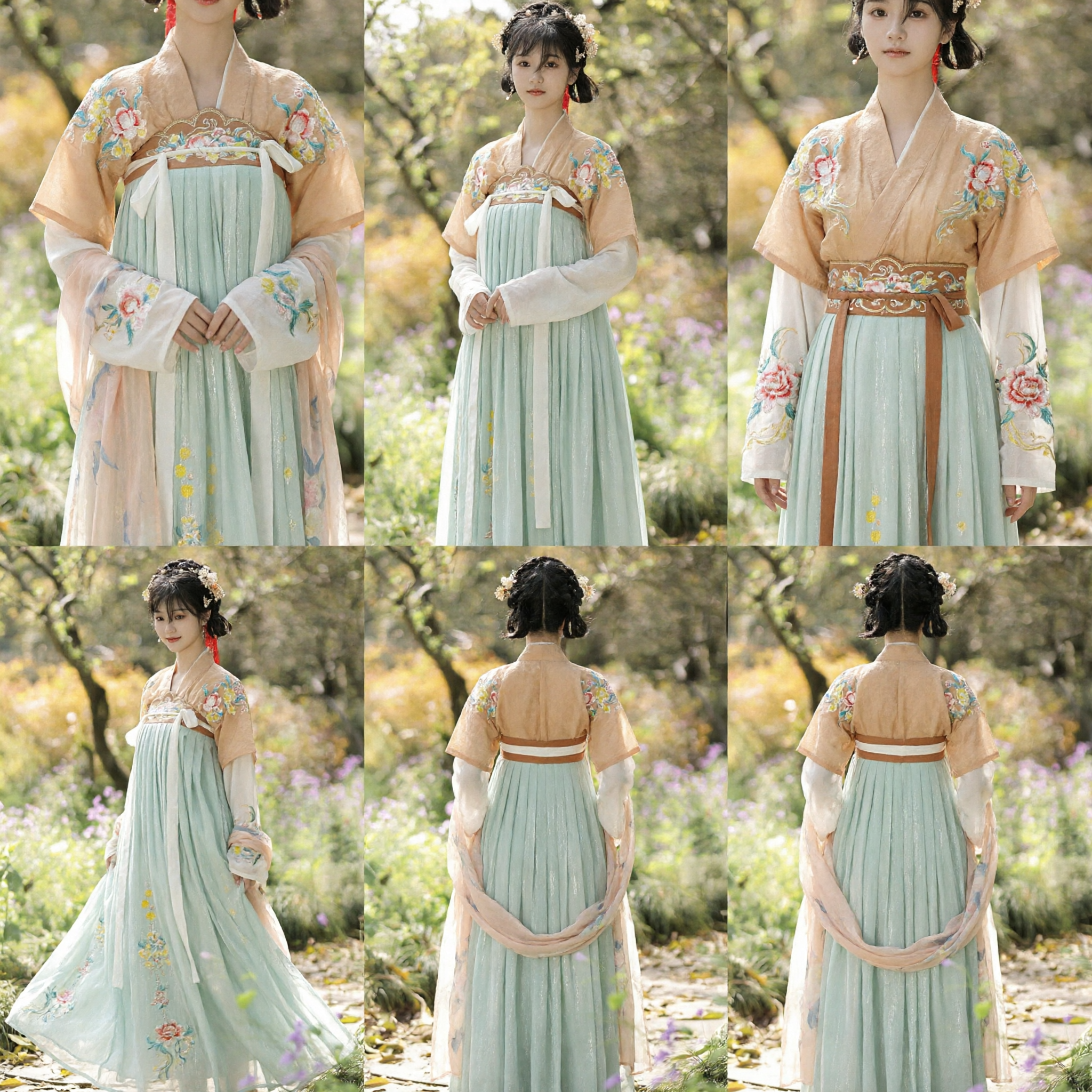 مجموعة هانفو روقون بأناقة طراز سلالة تانغ مع التطريز الزهري، الزي الصيني التقليدي للنساء - Asian Costume