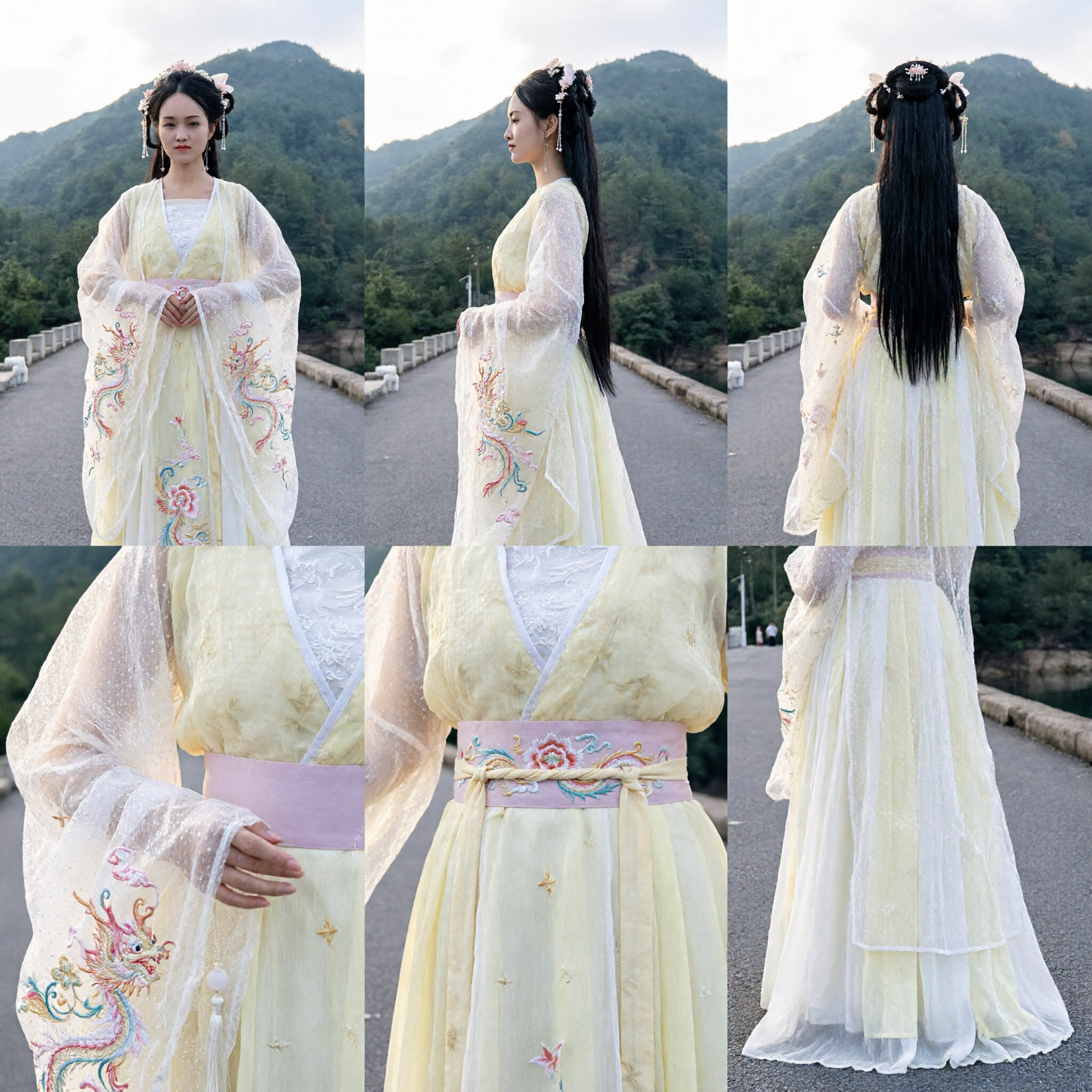 Elegantes blassgelbes chinesisches Hanfu Traditionelles Kostüm Antikes Feenkleid für Frauen für Fotografie Cosplay Auftritt - Asian Costume