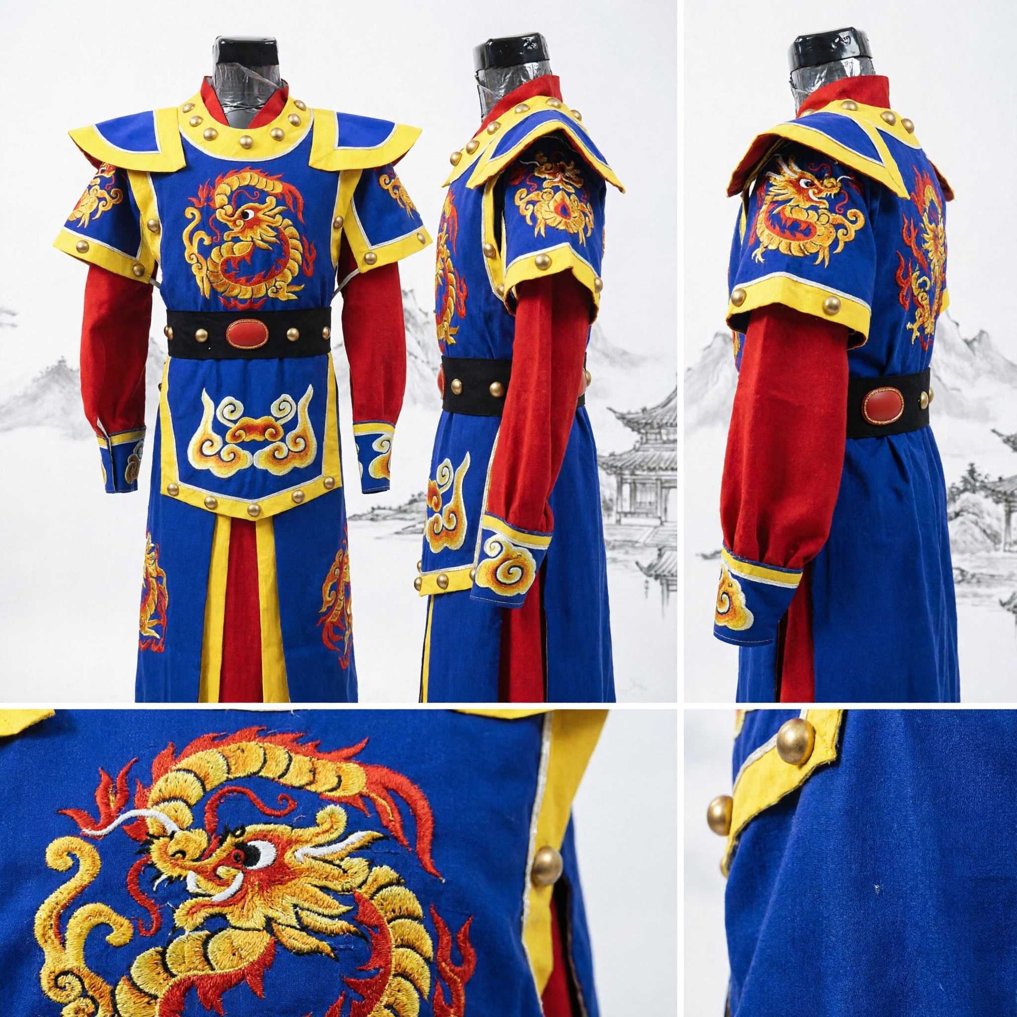 伝統中国古代将軍鎧 青龍刺繍コスチューム 男性用舞台パフォーマンス・コスプレ - Asian Costume