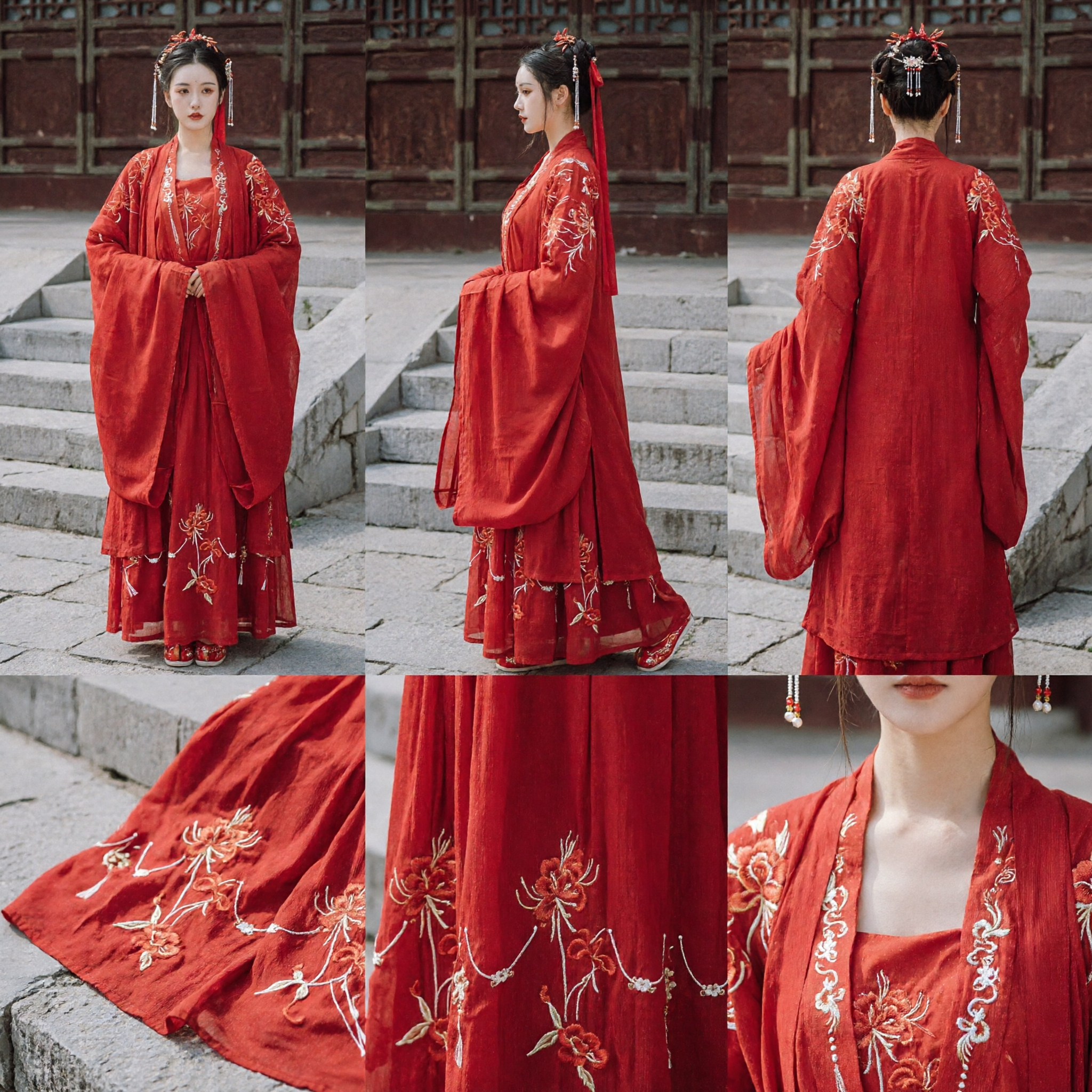 Oud Chinese Rode Hanfu Jurk Traditioneel Geborduurde Fee Kostuum voor Vrouwen Fotografie Optreden - Asian Costume