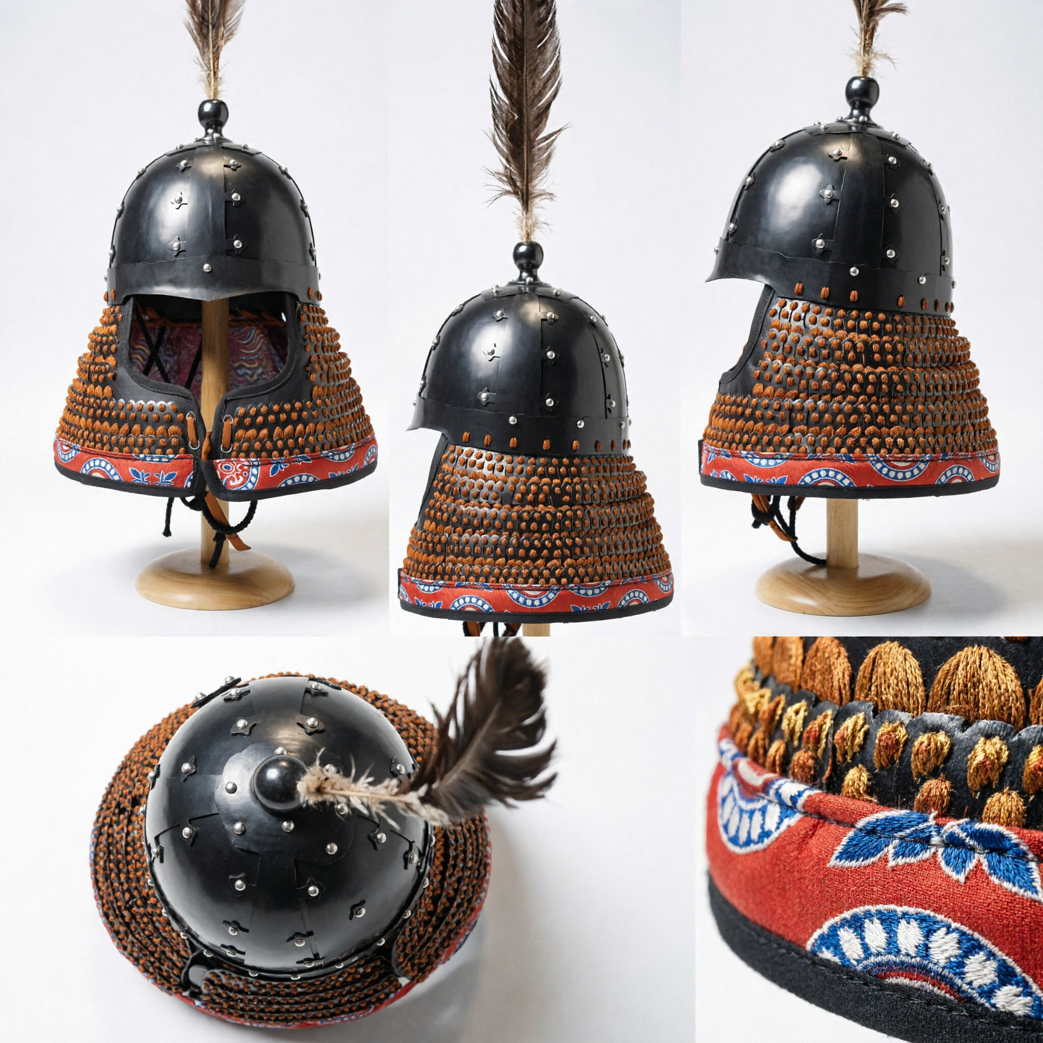 Traditioneller chinesischer Ming-Dynastie Generals-Helm Schwarze Stahlrüstung mit Feder für Hanfu Cosplay - Asian Costume
