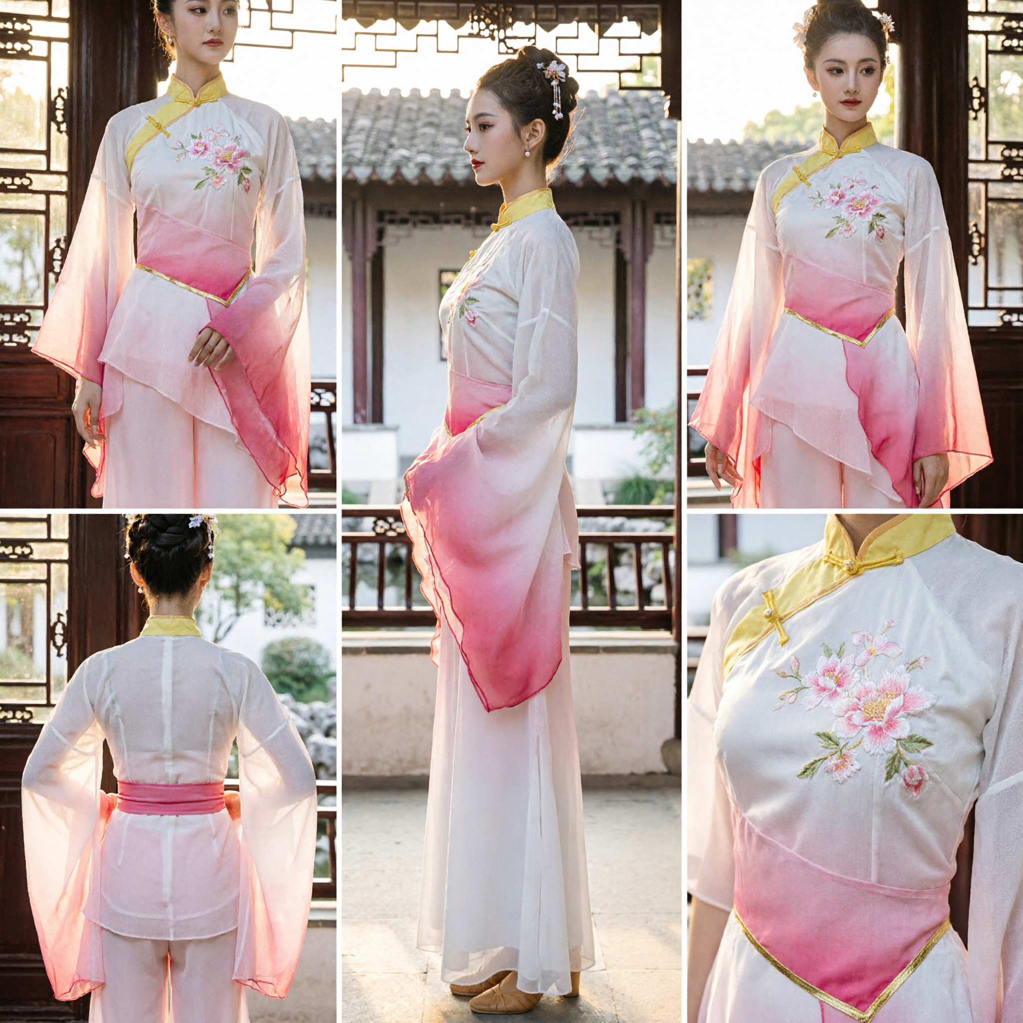 Traditionelles chinesisches klassisches Tanzkostüm Frauen Verlauf Rosa Volkstrachtenkleid Yangge Bühnenauftritts-Outfit - Asian Costume