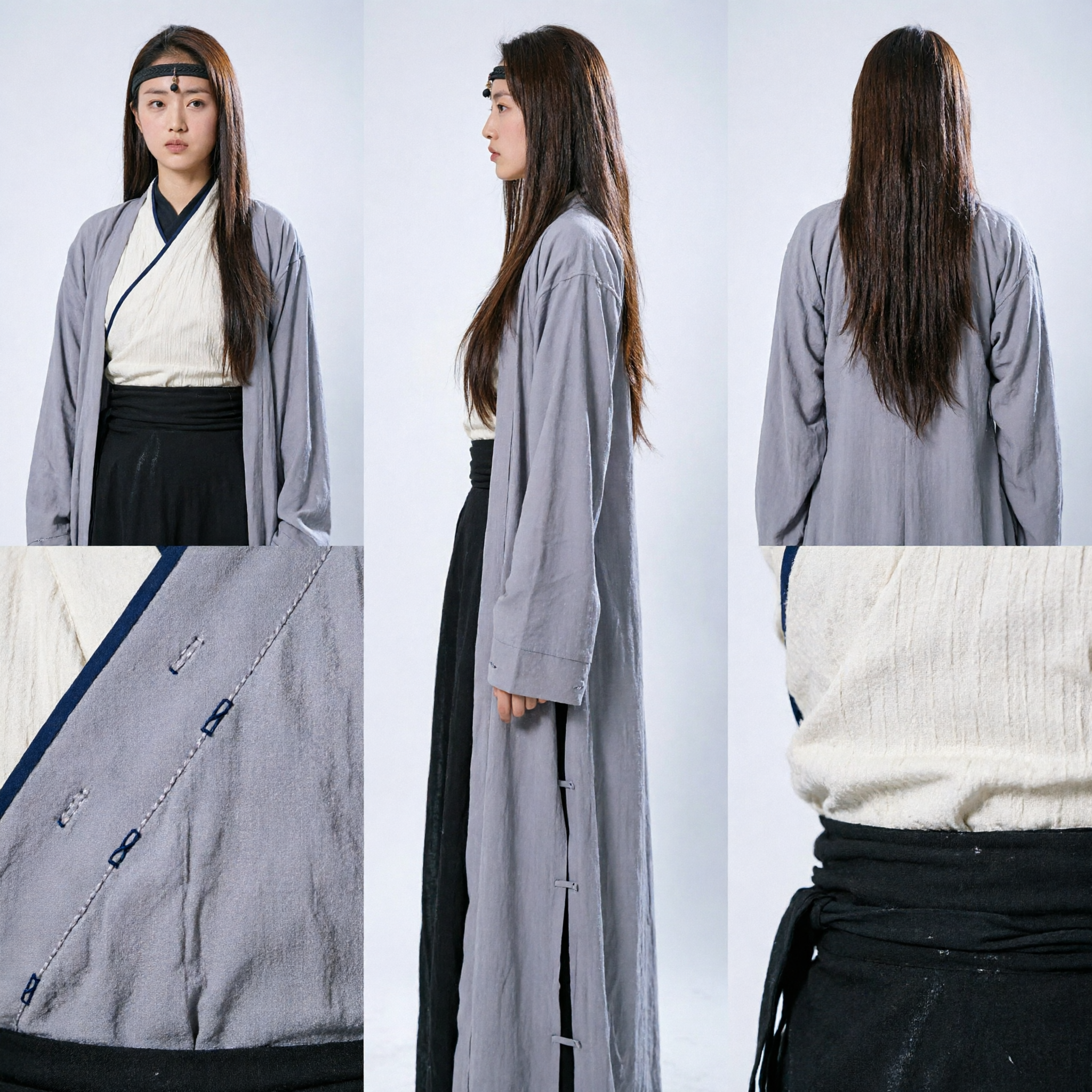 Oud-Chinese Wuxia Zwaardvechtster Hanfu Kostuum Grijze Martial Arts Gewaad Set voor Vrouwen Cosplay - Asian Costume