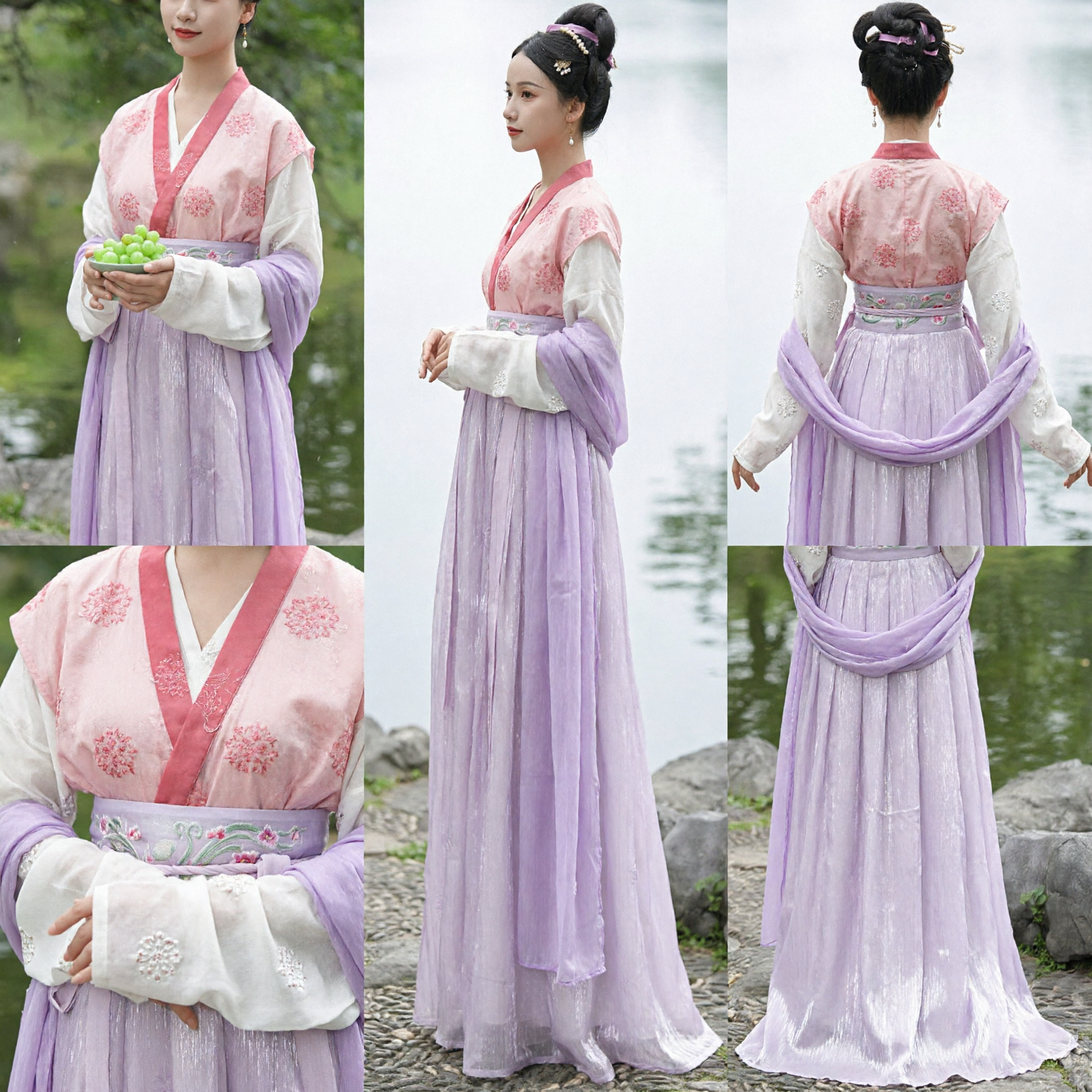 Elegantes Rosa und Lila Hanfu Traditionelles chinesisches Tang-Dynastie-Palastdame-Kostüm für Frauen - Asian Costume