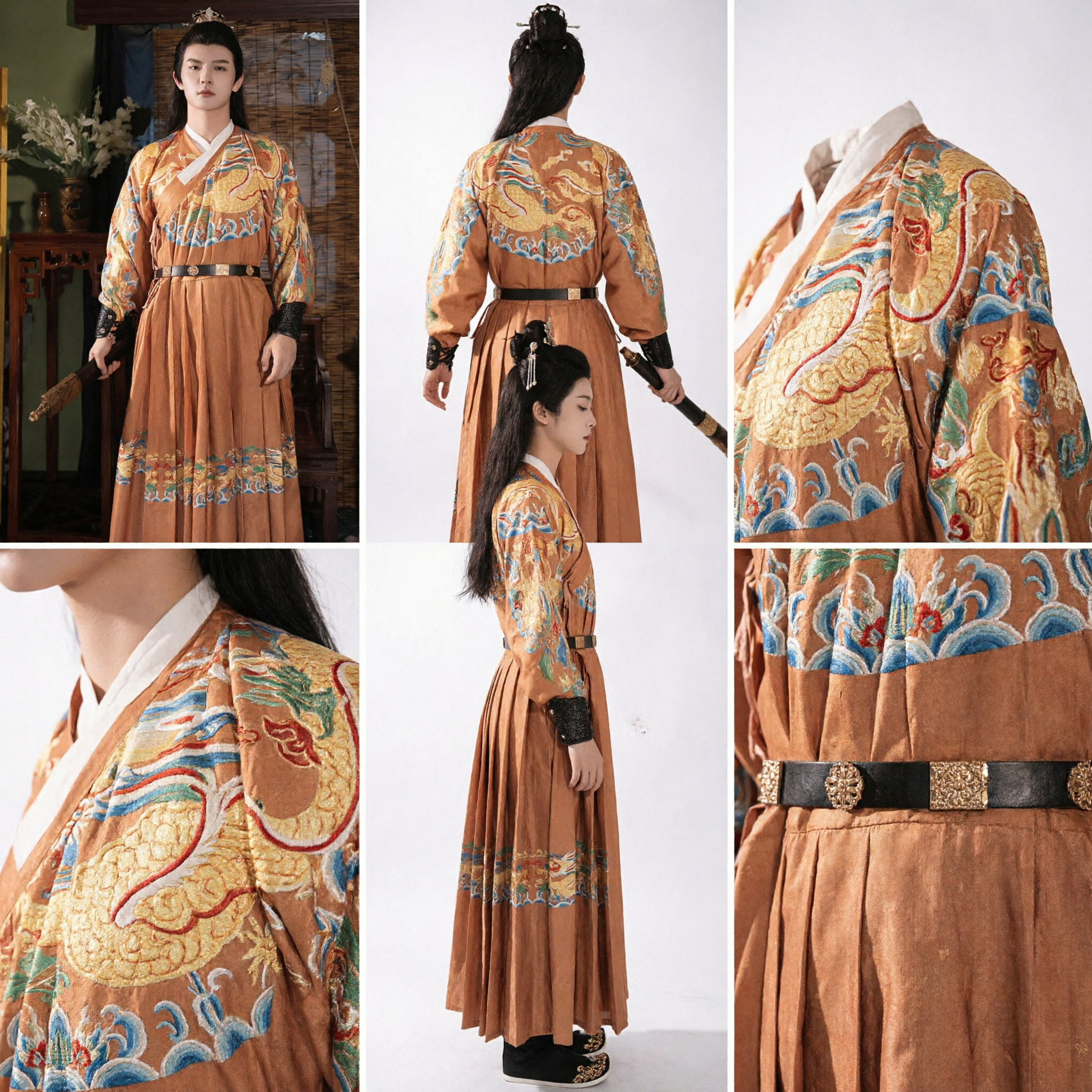 Men's Traditional Chinese Hanfu Ancient Dragon Robe Knight Swordsman Costume Wuxia Martial Arts Clothing Set - Asian Costume