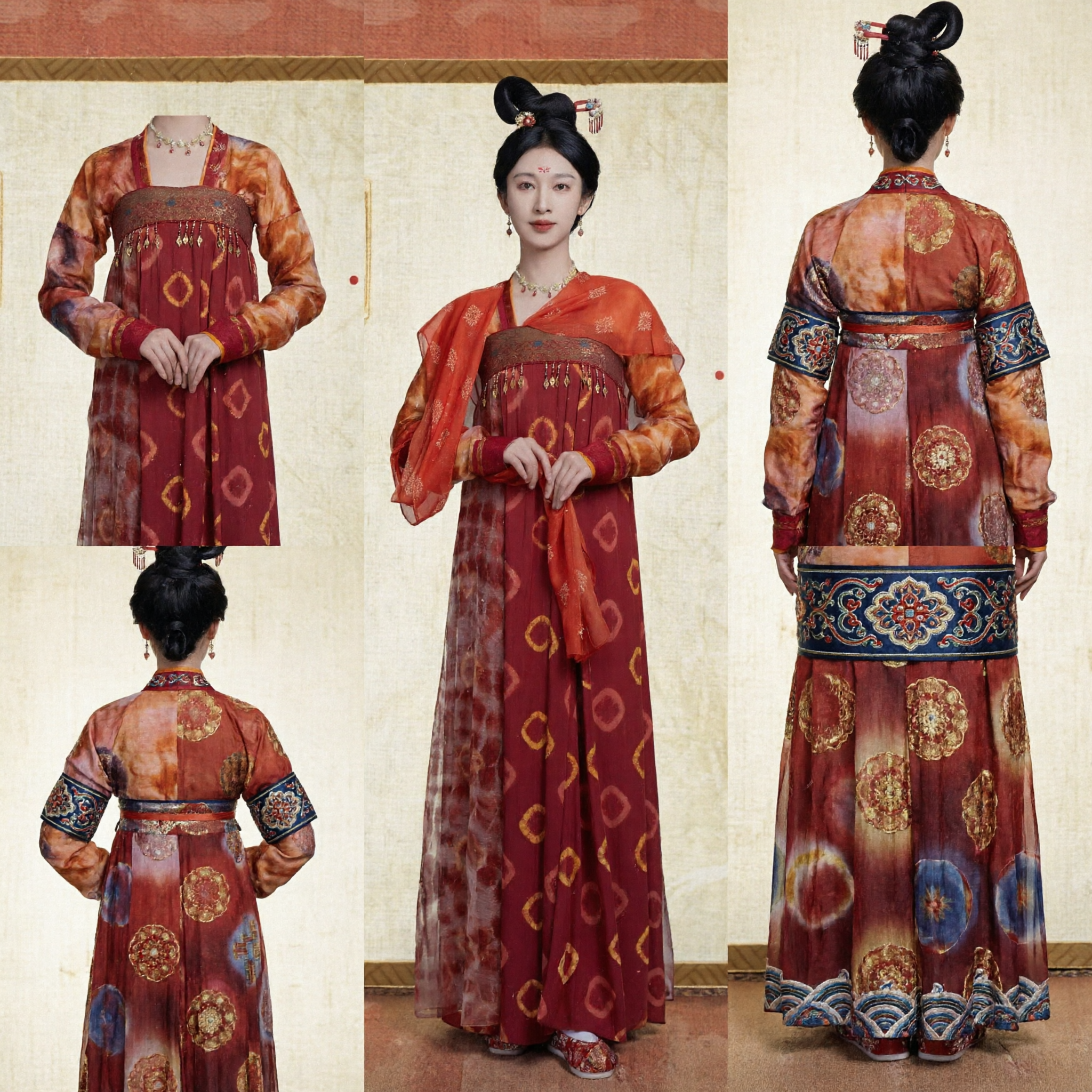 Elegantes rotes Tang-Dynastie Qixiong Ruqun Hanfu Antikes chinesisches Palastdame-Traditionelles Kostüm für Frauen - Asian Costume
