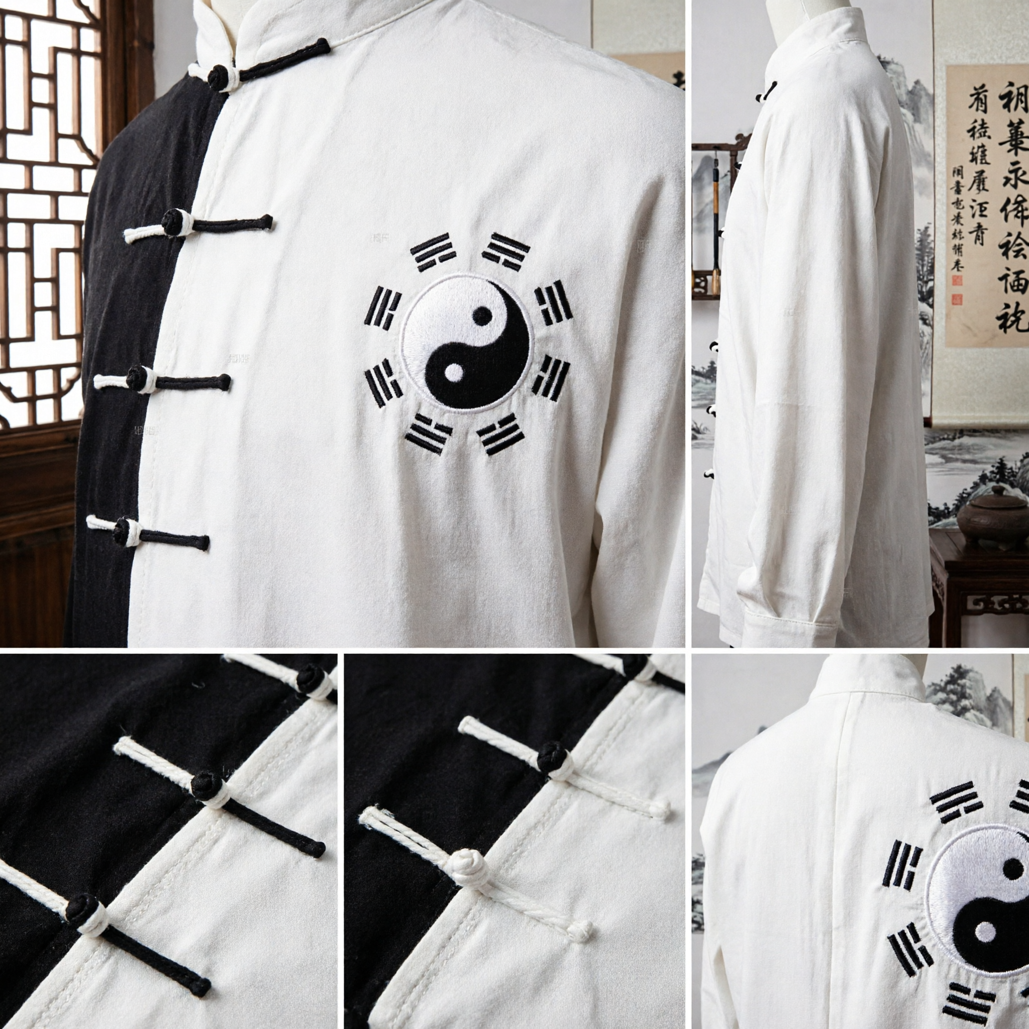 Mannen Traditioneel Chinees Kung Fu Uniform Yin Yang Split Kleur Tai Chi Martial Arts Top Shirt - Asian Costume