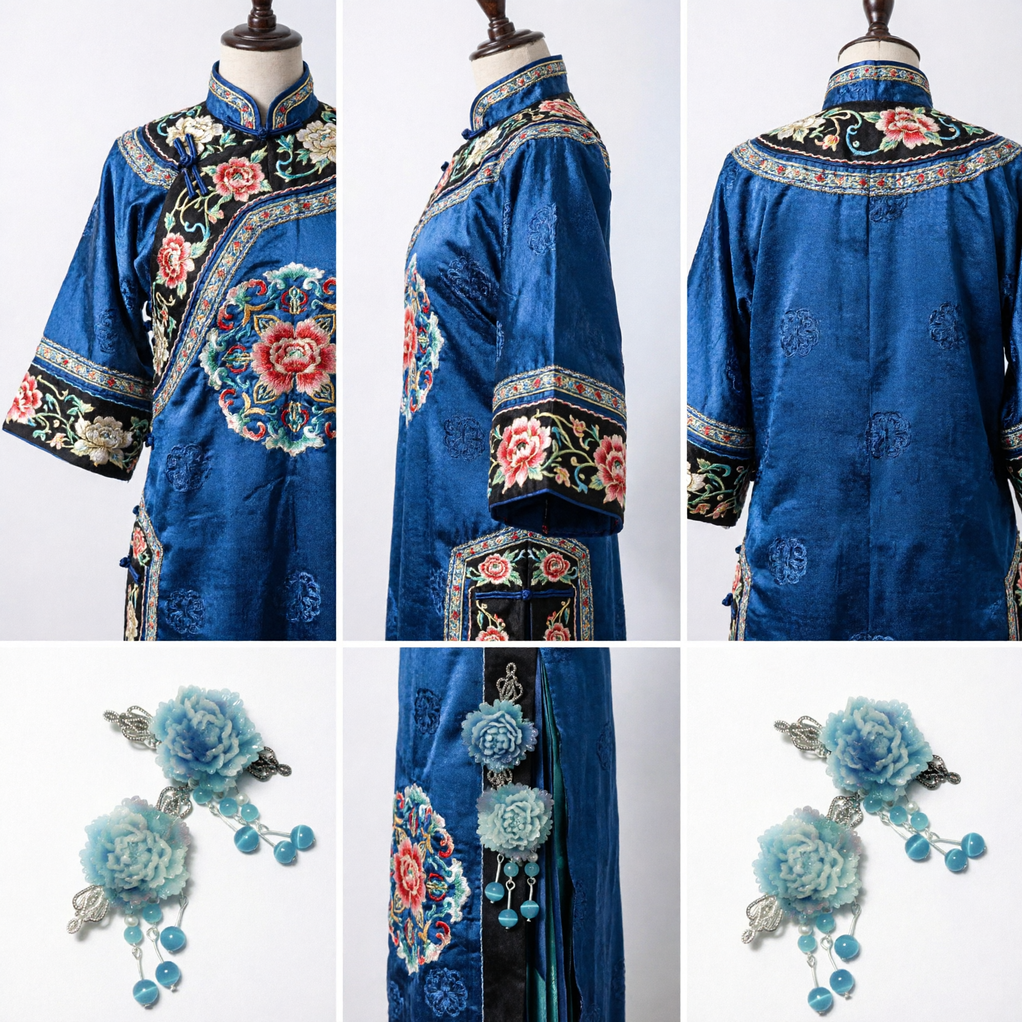 Traditionele Chinese Blauwe Gegraveerde Bloemen Haarspeld Vintage Hanfu Haarstok Zilveren Filigraan Accessoire voor Bruiden - Asian Costume