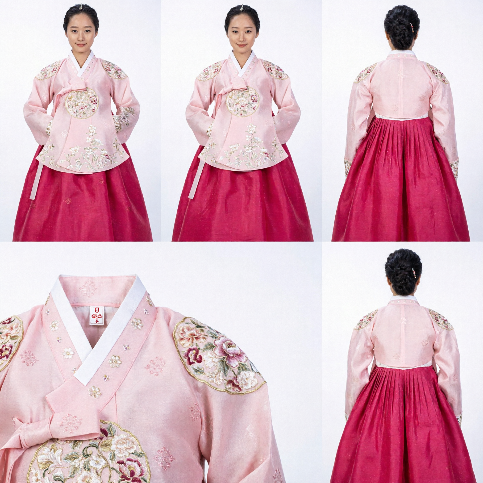 Vestito Hanbok Coreano Tradizionale per Donne, Top Rosa Ricamato e Gonna Magenta, Costume per Matrimoni e Feste - Asian Costume