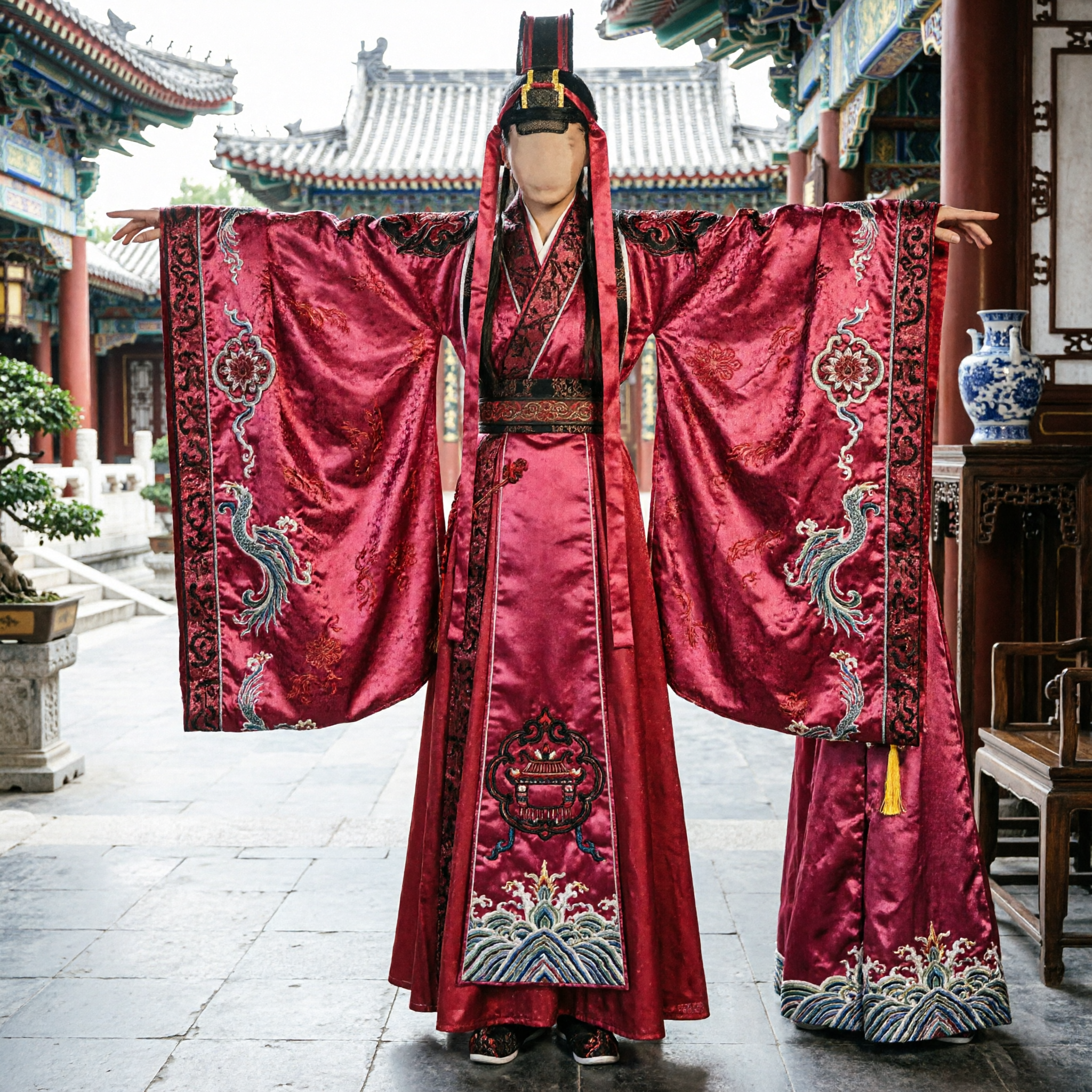 전통 중국식 빨간 고대 무사 한복 의상 어린이 남아 무협 코스프레 공연 복장 - Asian Costume