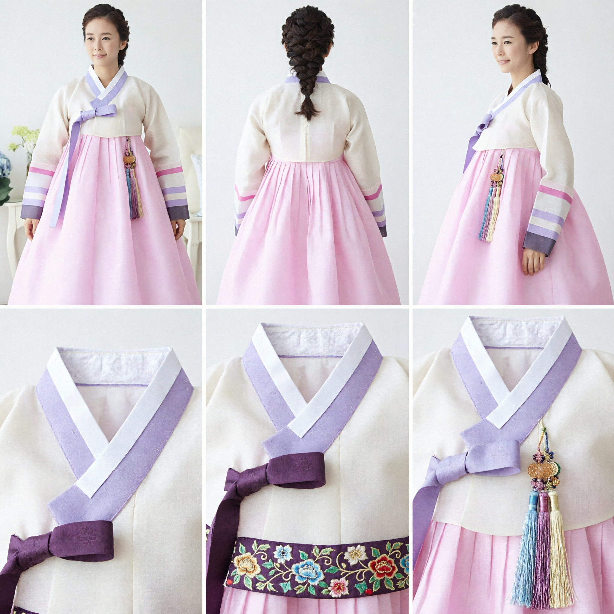 Robe Hanbok coréenne traditionnelle pour femmes, Jeogori blanc et Chima rose, manches colorées pour fête de mariage - Asian Costume