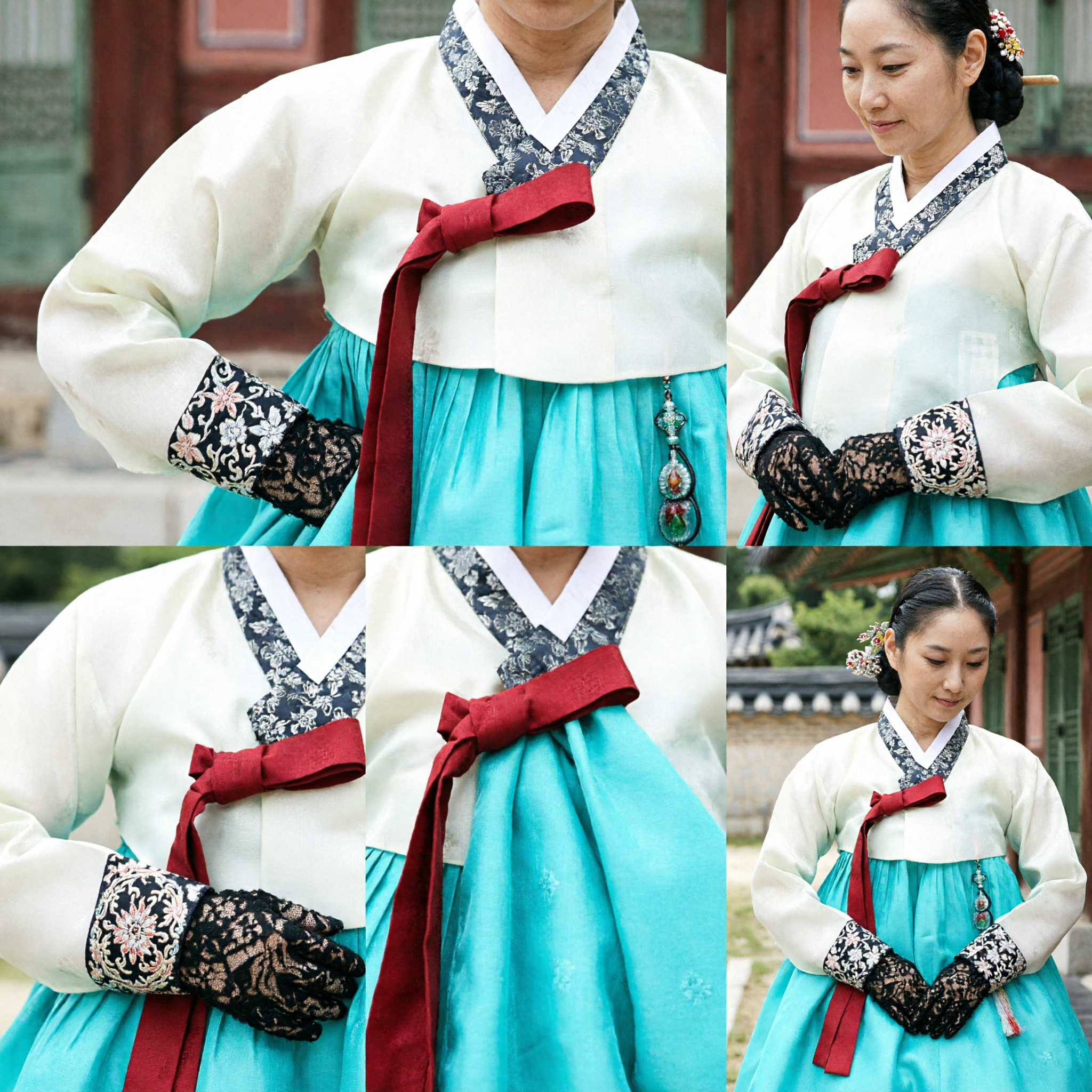 Elegant Women's Traditional Korean Hanbok Dress Cream Top Turquoise Skirt for Wedding and Festivals - Asian Costume