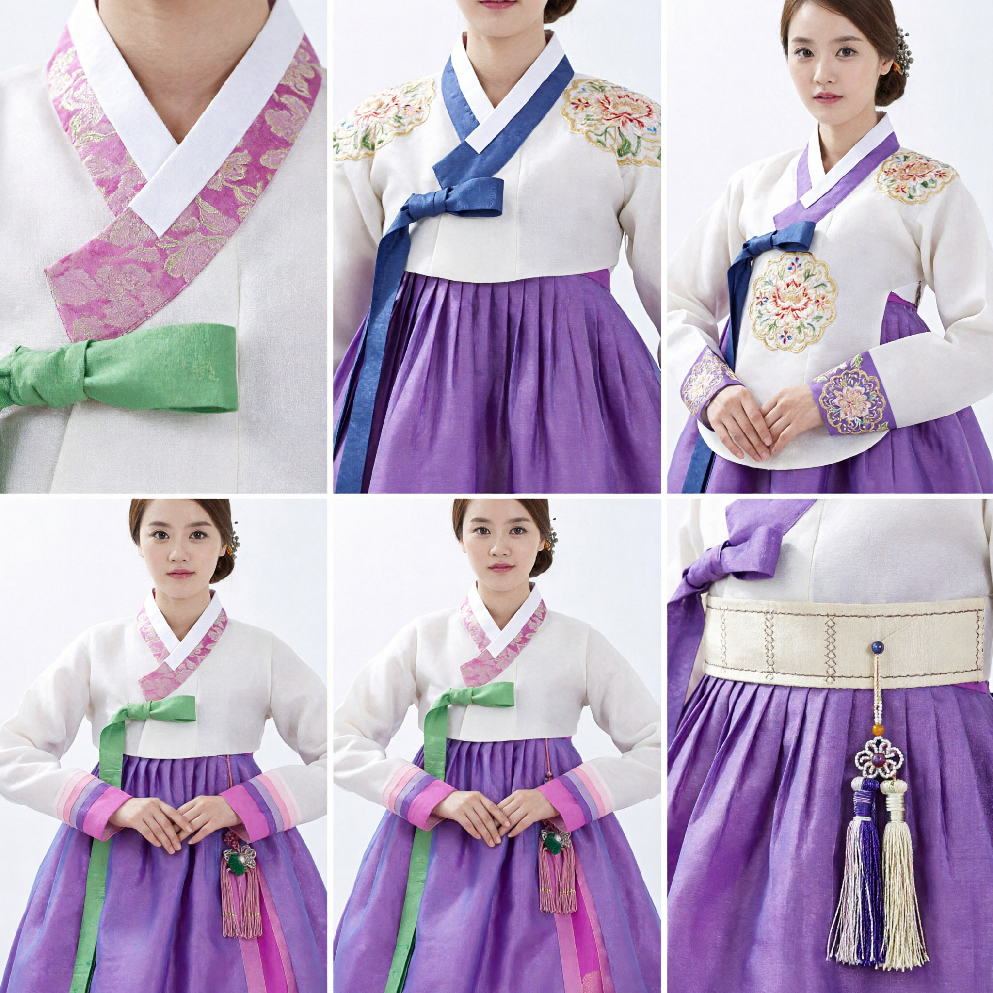 Conjunto Hanbok Tradicional Coreano para Mujer, Top Blanco Bordado y Falda Púrpura, para Boda y Fiesta - Asian Costume