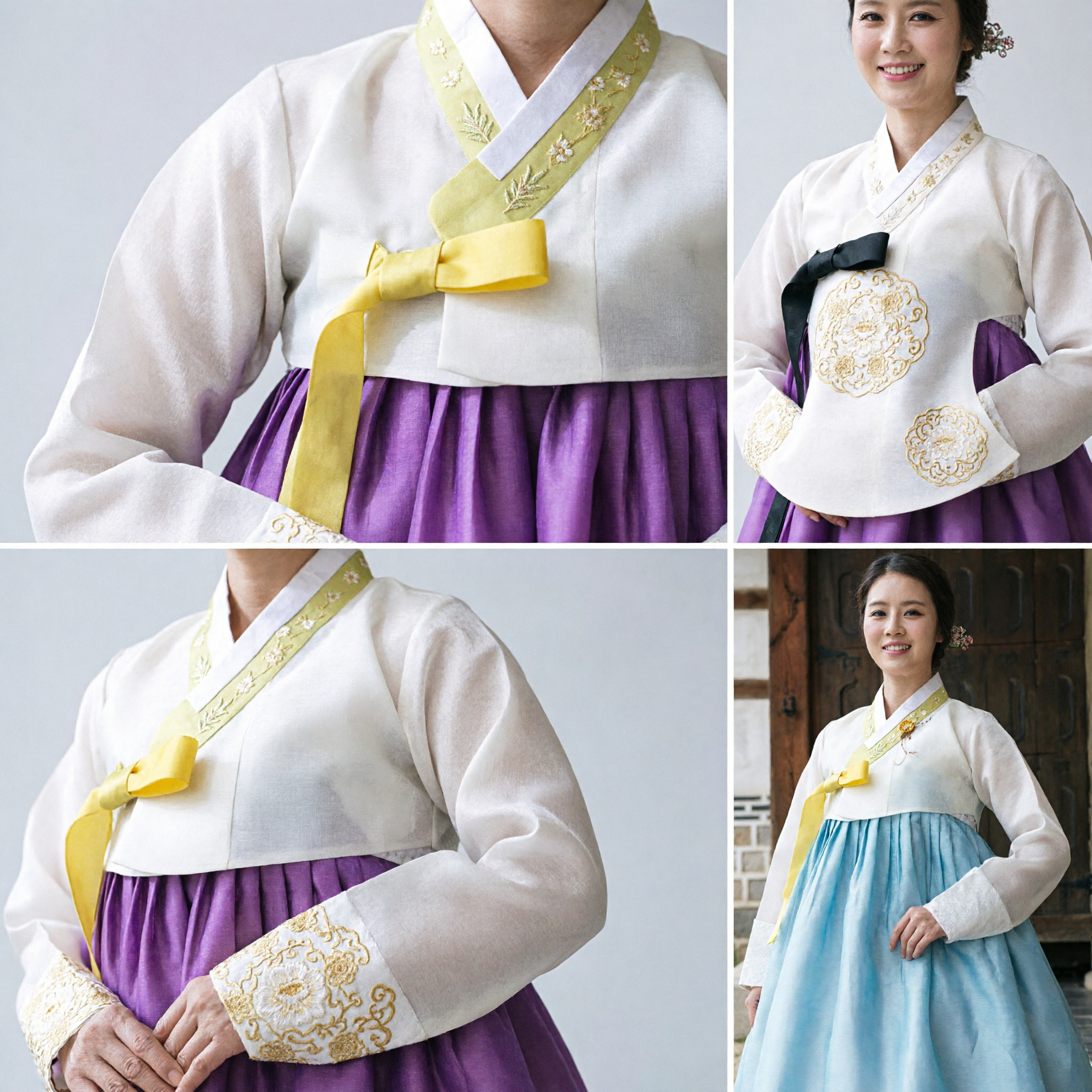 Vestido de Noiva Hanbok Tradicional Coreano para Mulheres, Conjunto de Fantasia Nupcial com Jeogori Branco e Chima Roxa - Asian Costume