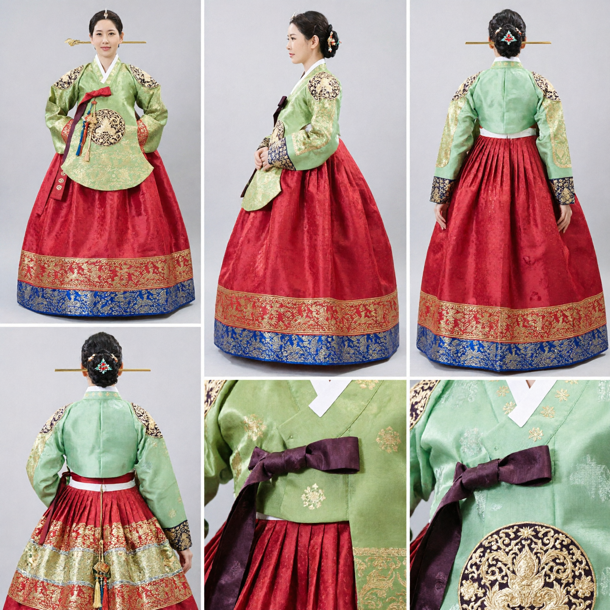 Traditioneel Koreaans Hanbok voor Vrouwen, Groene Jeogori Rode Chima Formele Bruiloftsceremonie Jurkset - Asian Costume