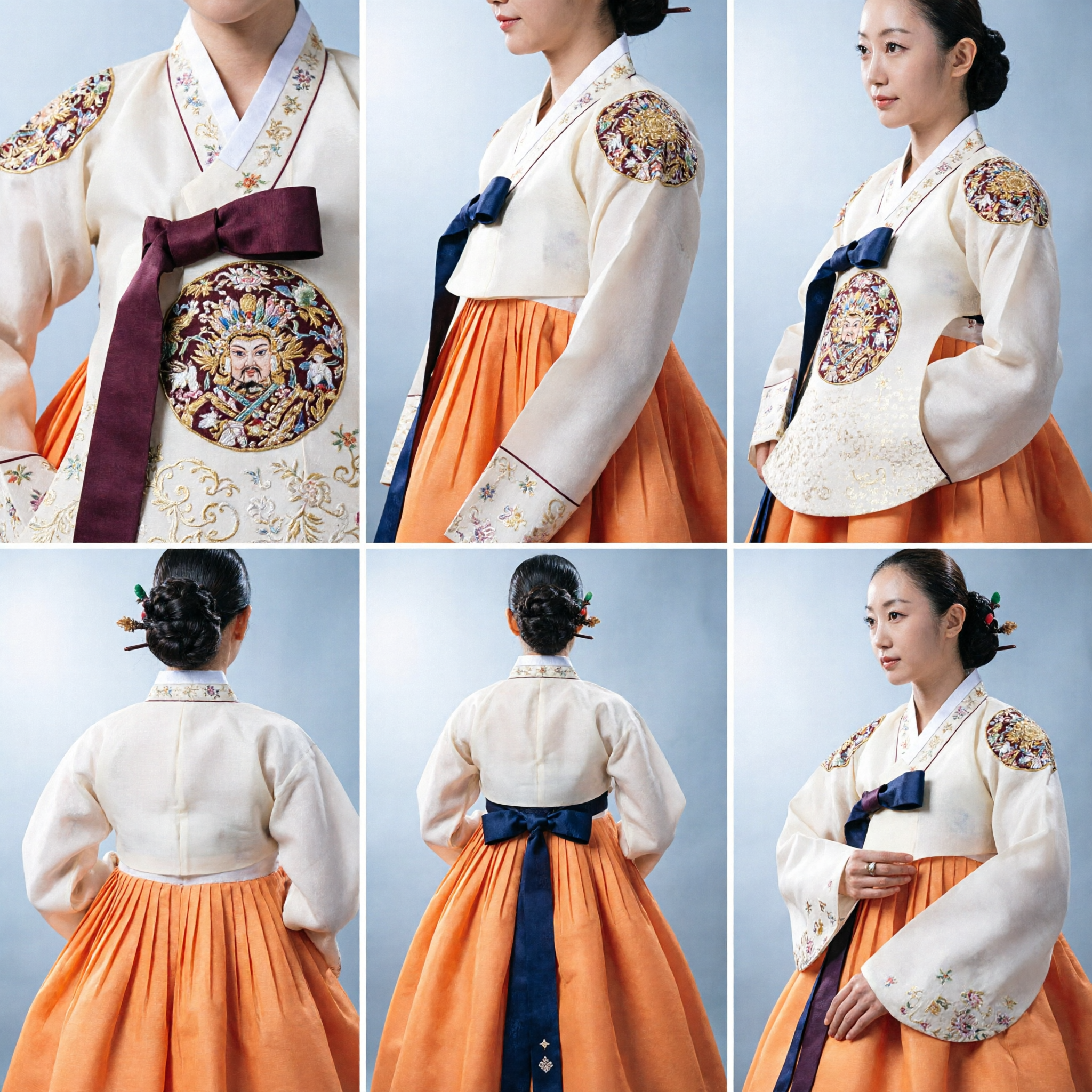 Traditioneel Koreaans Hanbok voor Vrouwen, Elegante Oranje Chima en Witte Jeogori Geborduurd Formeel Bruiloftskostuum - Asian Costume