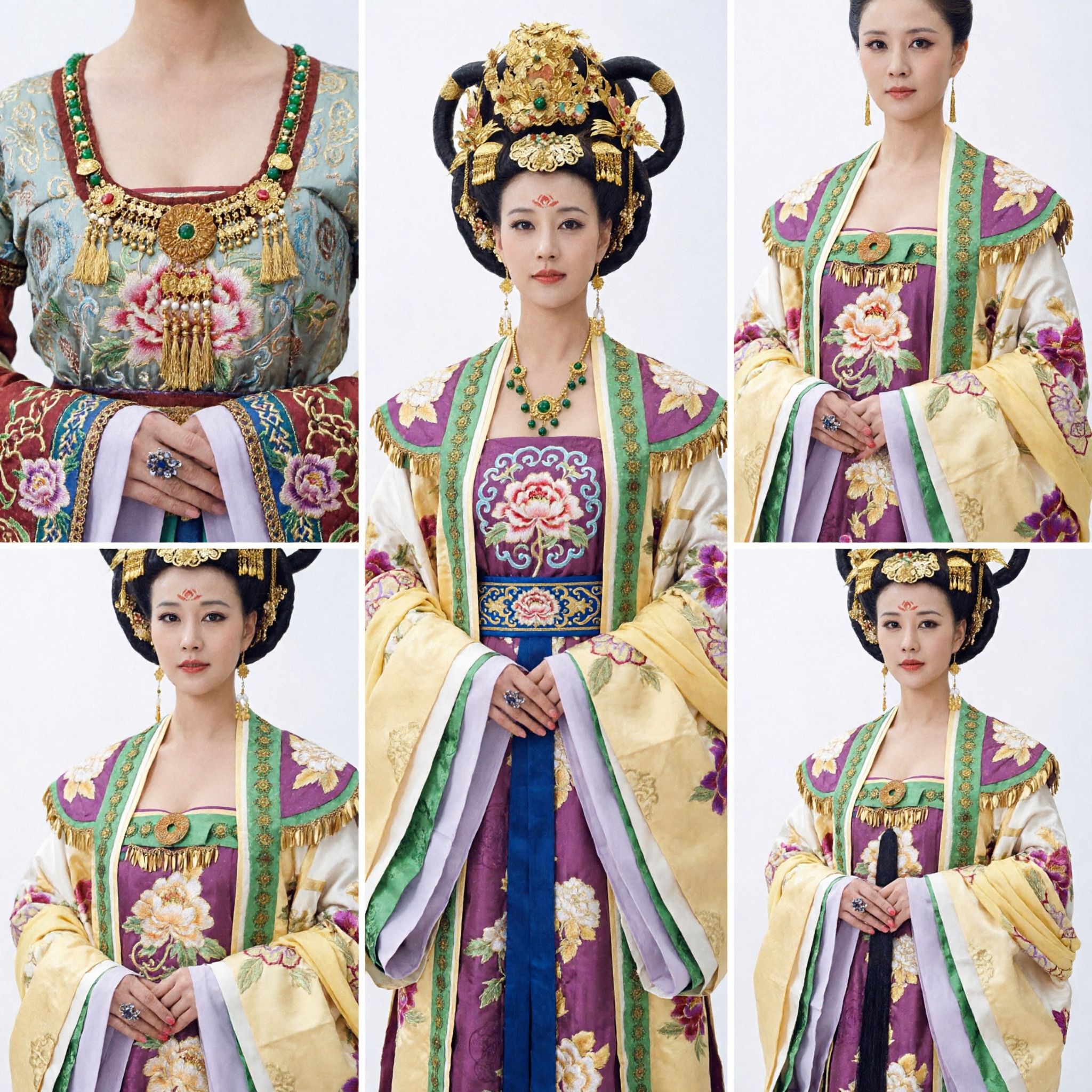 Exquisito Traje Hanfu de Emperatriz de la Dinastía Tang, Vestido Tradicional Chino de Palacio con Tocado para Mujer en Presentaciones Escénicas - Asian Costume