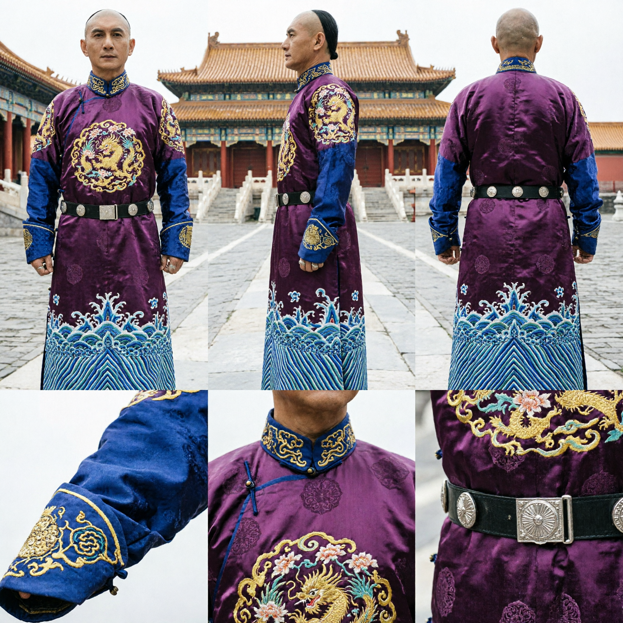 Costume Storico da Principe Manciù della Dinastia Qing Cinese per Uomini, Tunica da Cavalcatura Viola per Cosplay e Teatro - Asian Costume