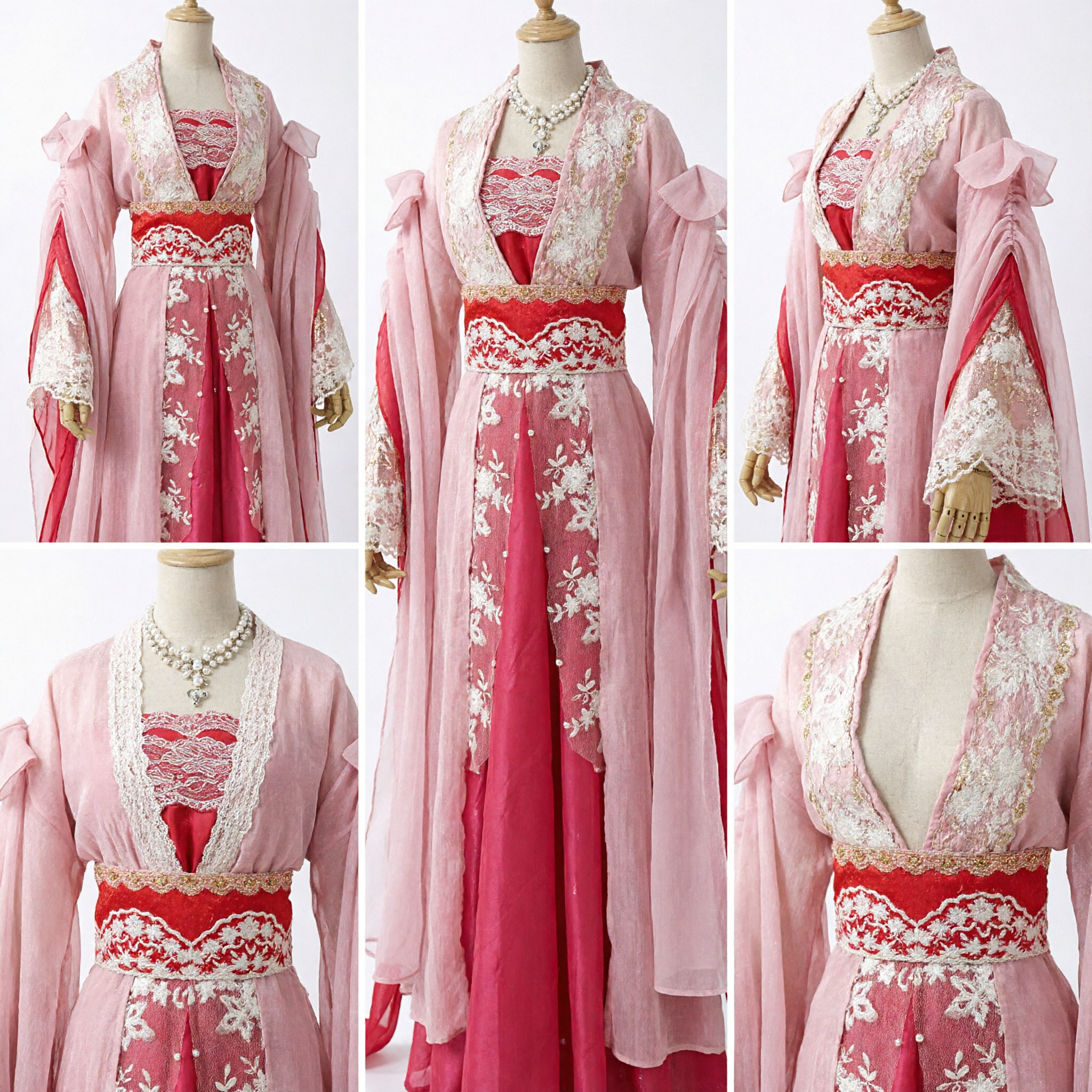 Traje Hanfu de Princesa China Antigua, Vestido Bordado con Flores Rosas y Rojas de la Dinastía Tang para Cosplay y Presentaciones - Asian Costume