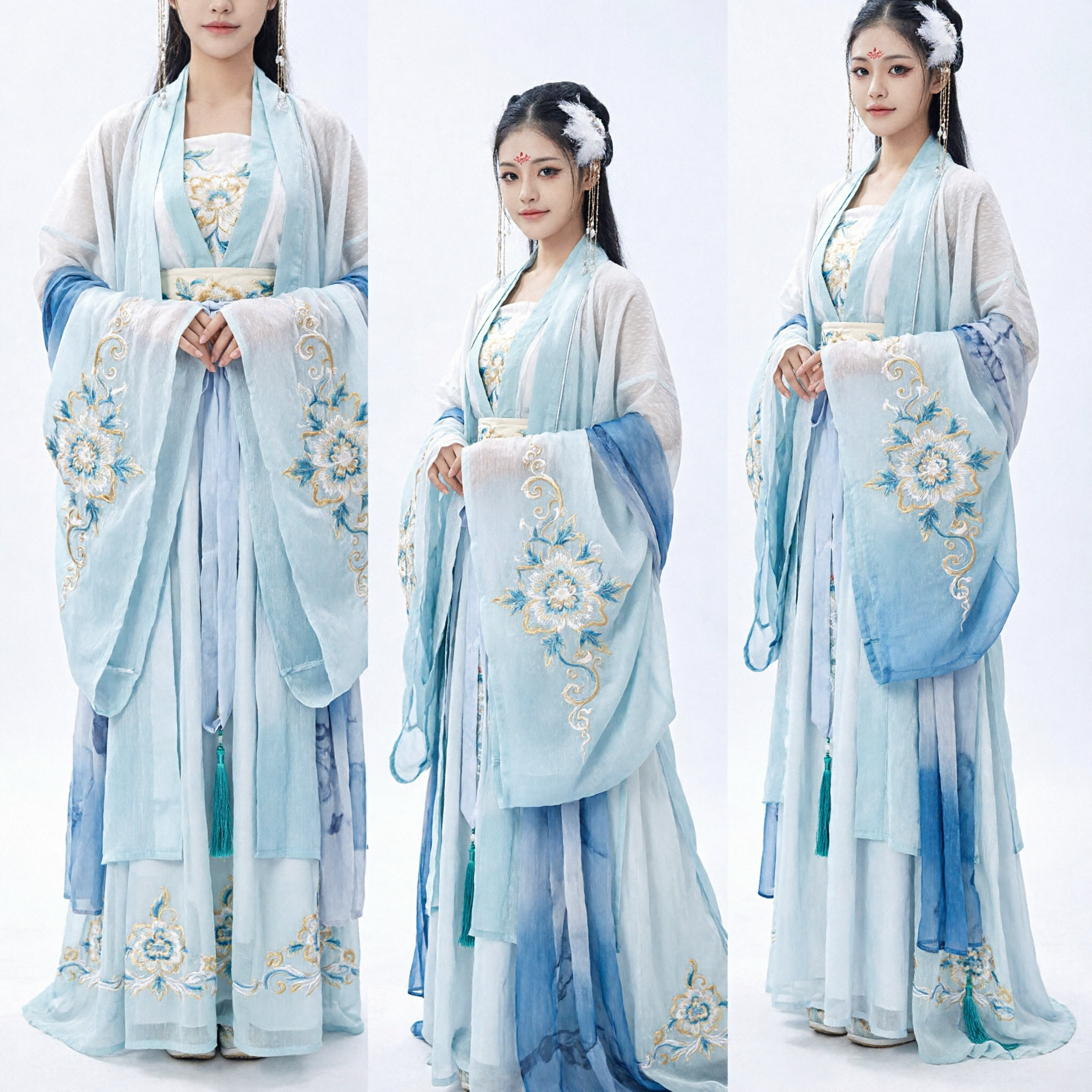 Elegantes Blau und Weiß Traditionelles Chinesisches Hanfu Antikes Feenkleid für Damen Cosplay Fotografie - Asian Costume