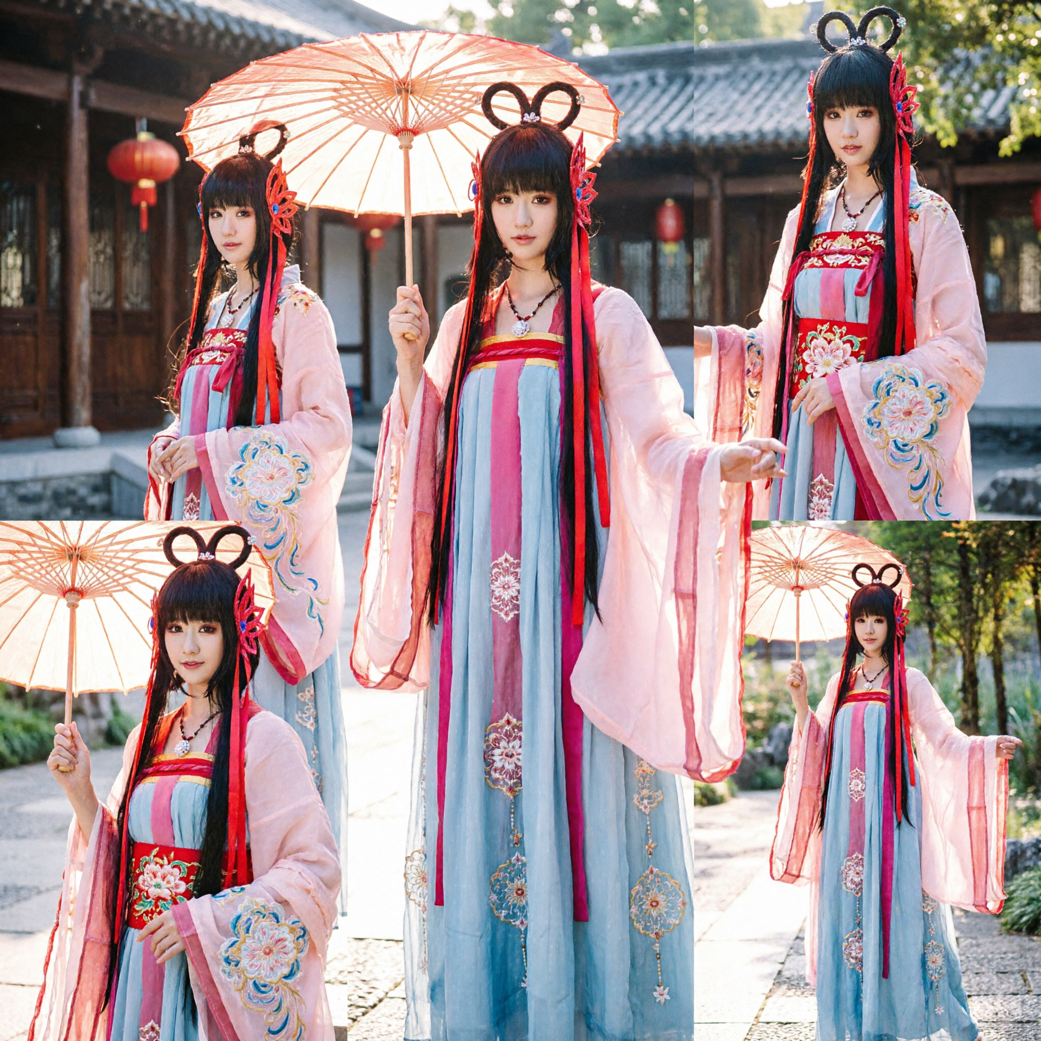 Élégant costume Hanfu chinois ancien - Robe de fée traditionnelle rose et bleue pour cosplay pour femmes - Asian Costume
