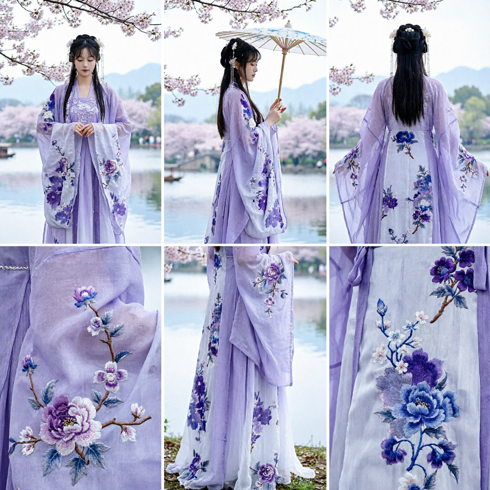 Costume Antico Blu e Bianco Floreale Tradizionale Hanfu Cinese per Donne per Fotografia Primaverile e Spettacoli - Asian Costume