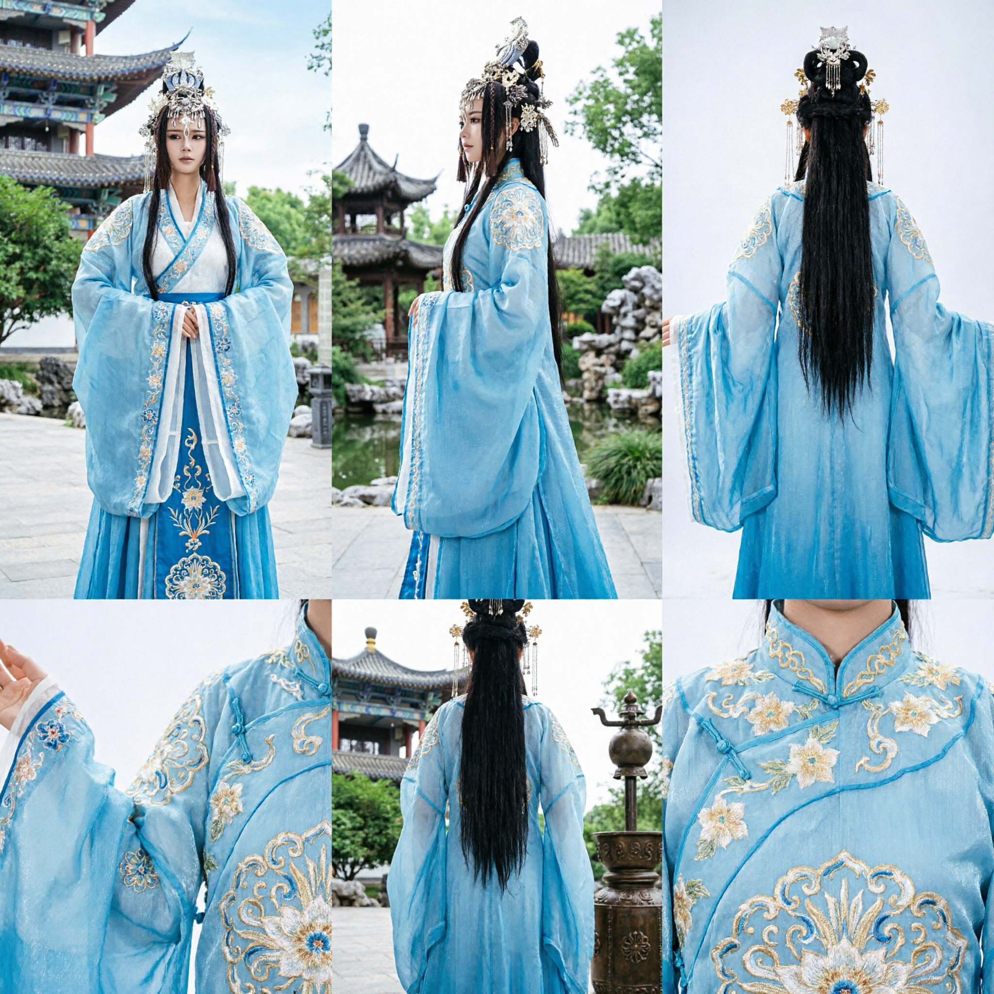 Exclusivo Traje Hanfu Chinês Tradicional Azul Vestido da Princesa da Dinastia Tang para Mulheres Cosplay e Fotografia - Asian Costume