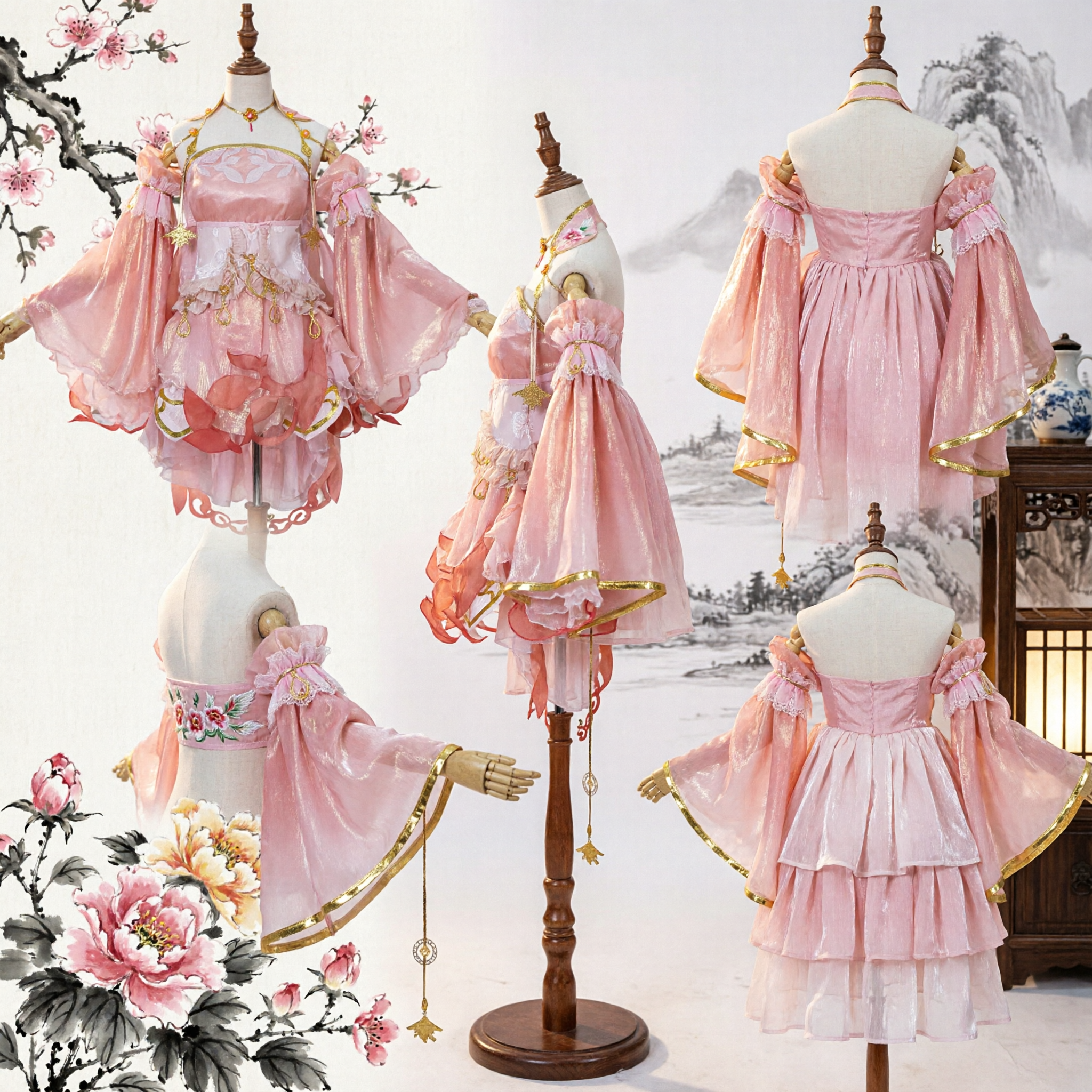 Vestido de Fada Hanfu Chinês Antigo Rosa Traje de Deusa Tradicional para Mulheres Performance de Cosplay - Asian Costume