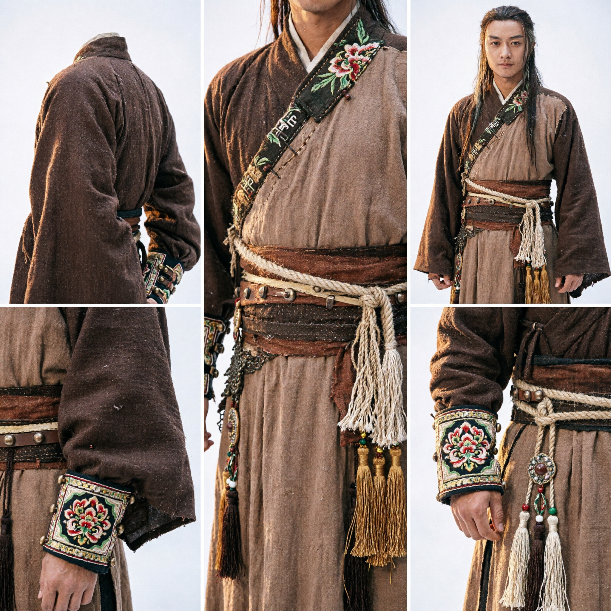 Costume d'épéiste Wuxia chinois ancien pour hommes - Robe Hanfu marron pour cosplay de drame historique - Asian Costume