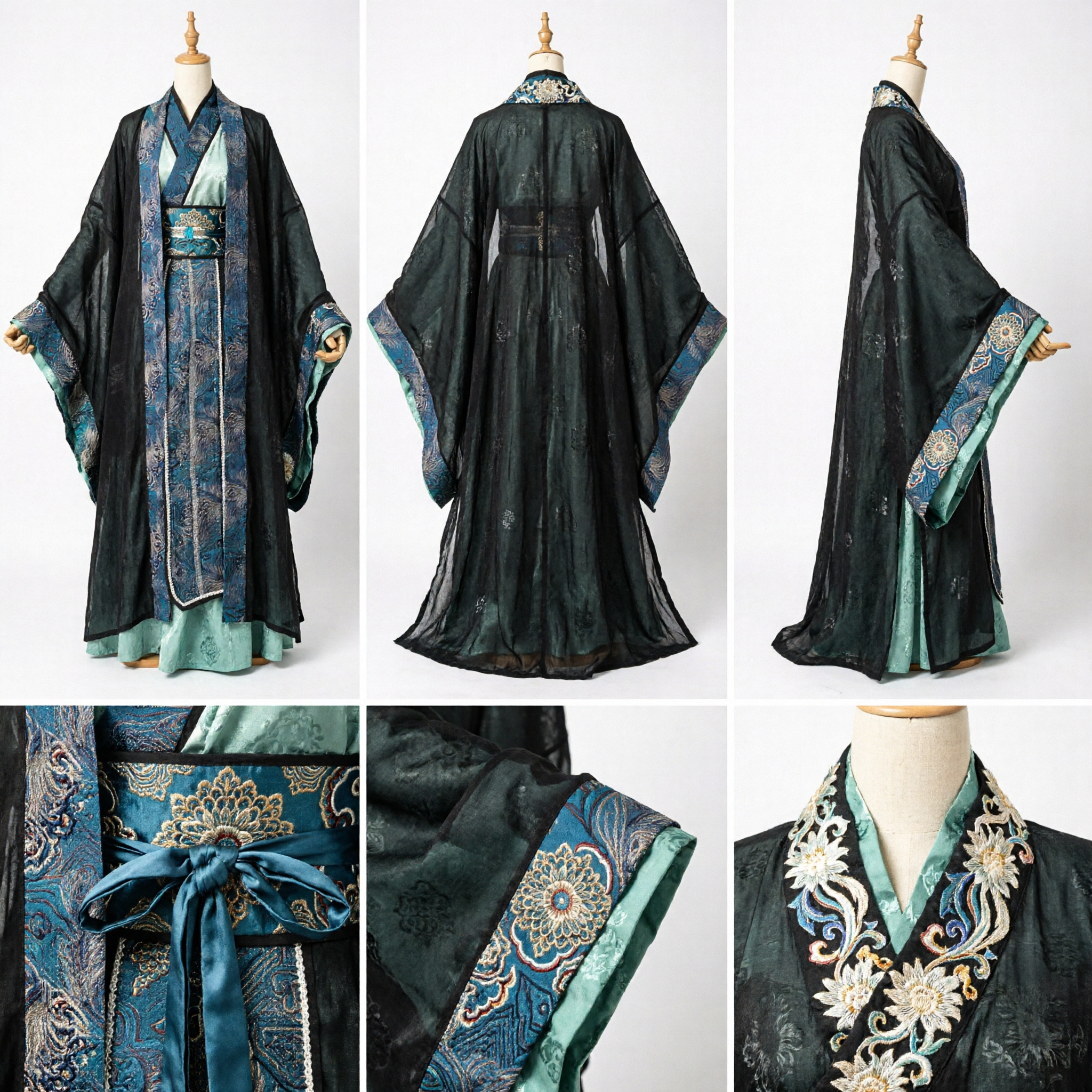 Herren Traditionelles Chinesisches Hanfu Antike Adelsrobe Schwarz und Blau Historisches Cosplay-Kostüm - Asian Costume
