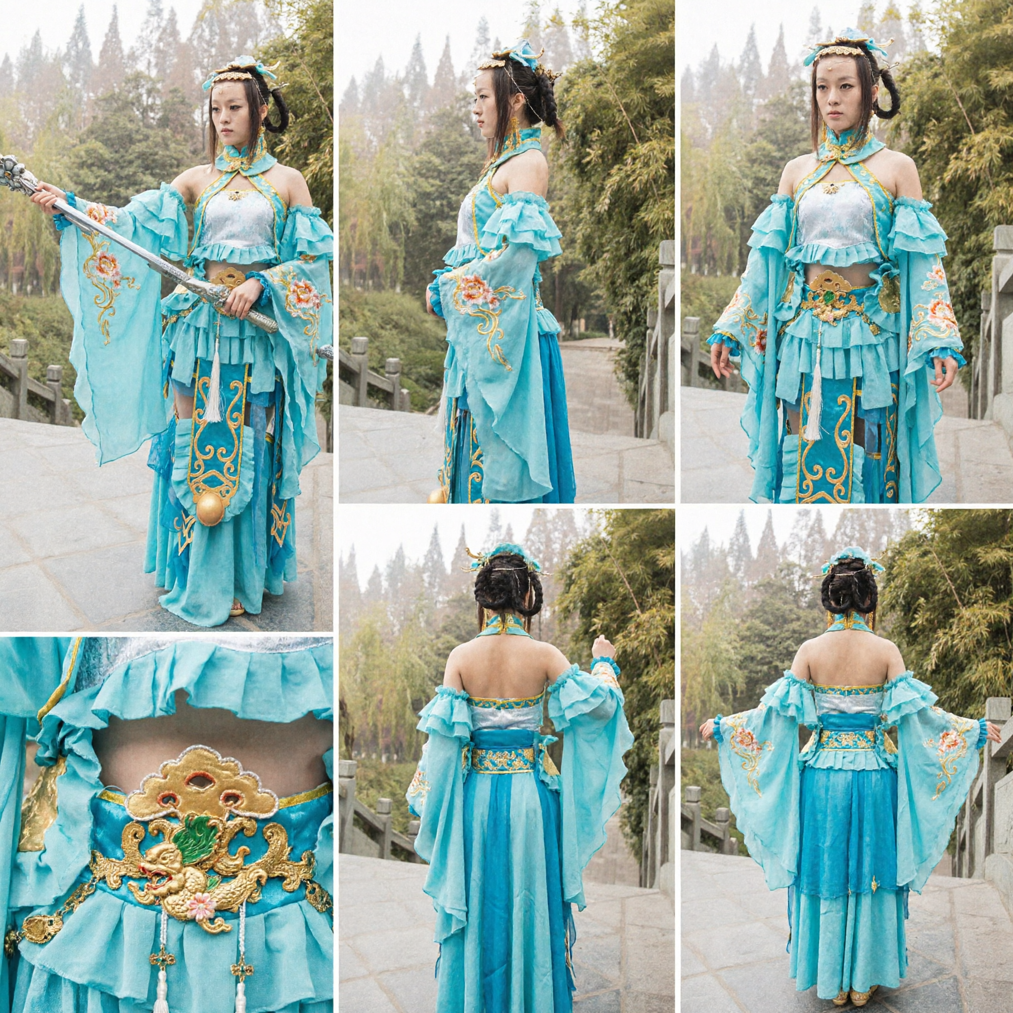Traditional Chinese Wuxia Costume Blue Fairy Dress Ancient Swordswoman Cosplay Outfit for Women - Asian Costume