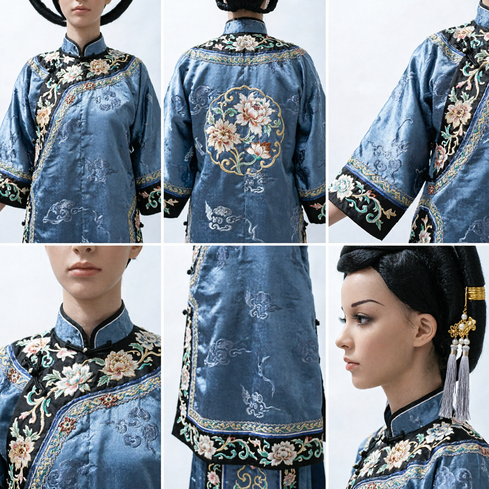 古代中国 伝統漢服 かつら 黒髪 金のバンド付き 歴史ドラマ・コスプレ 女性用 - Asian Costume