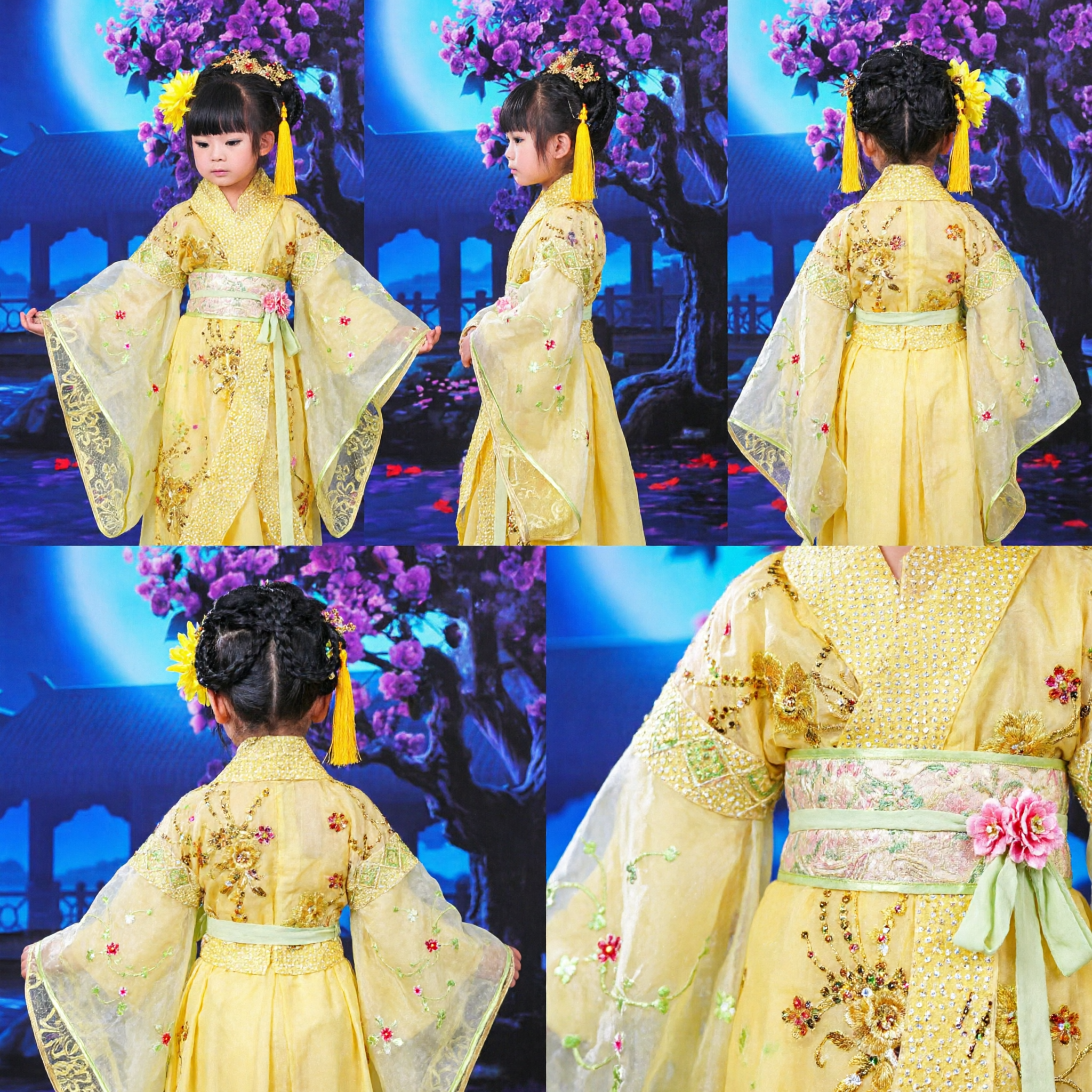 Costume Hanfu Ancien de Princesse Chinoise Jaune pour Enfants Filles Robe Traditionnelle de la Dynastie Tang Tenue de Spectacle - Asian Costume