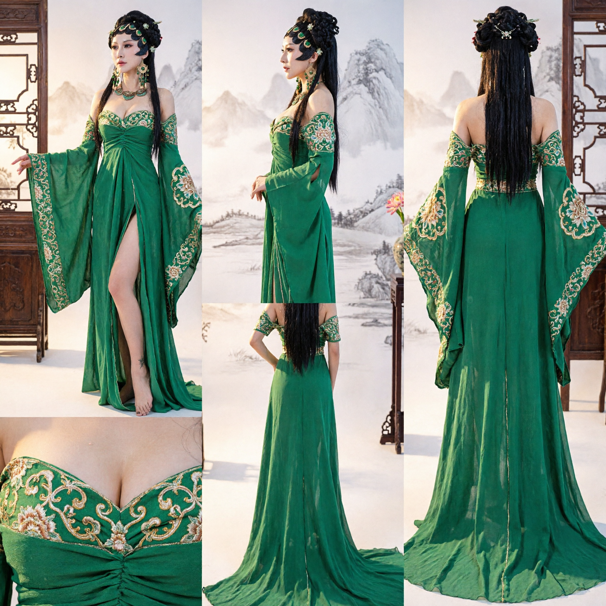 Oud-Chinees Groene Slangengeest Kostuum Traditioneel Fantasy Hanfu-jurk voor Vrouwen Podiumoptreden Cosplay - Asian Costume