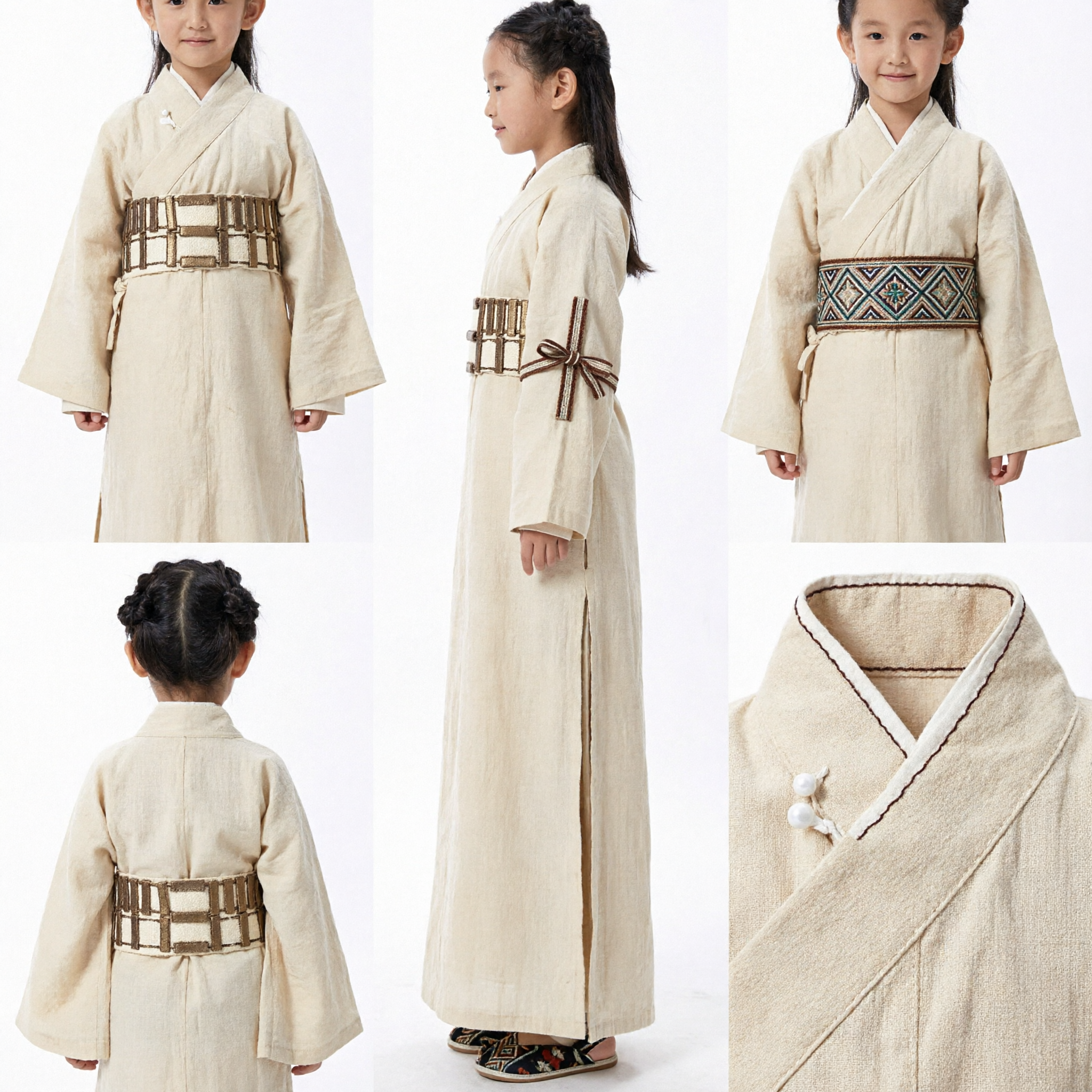 Kinder antikes chinesisches Hanfu-Kostüm Creme-Robe mit Gürtel Traditionelles Kleid für Mädchen Wuxia Cosplay - Asian Costume
