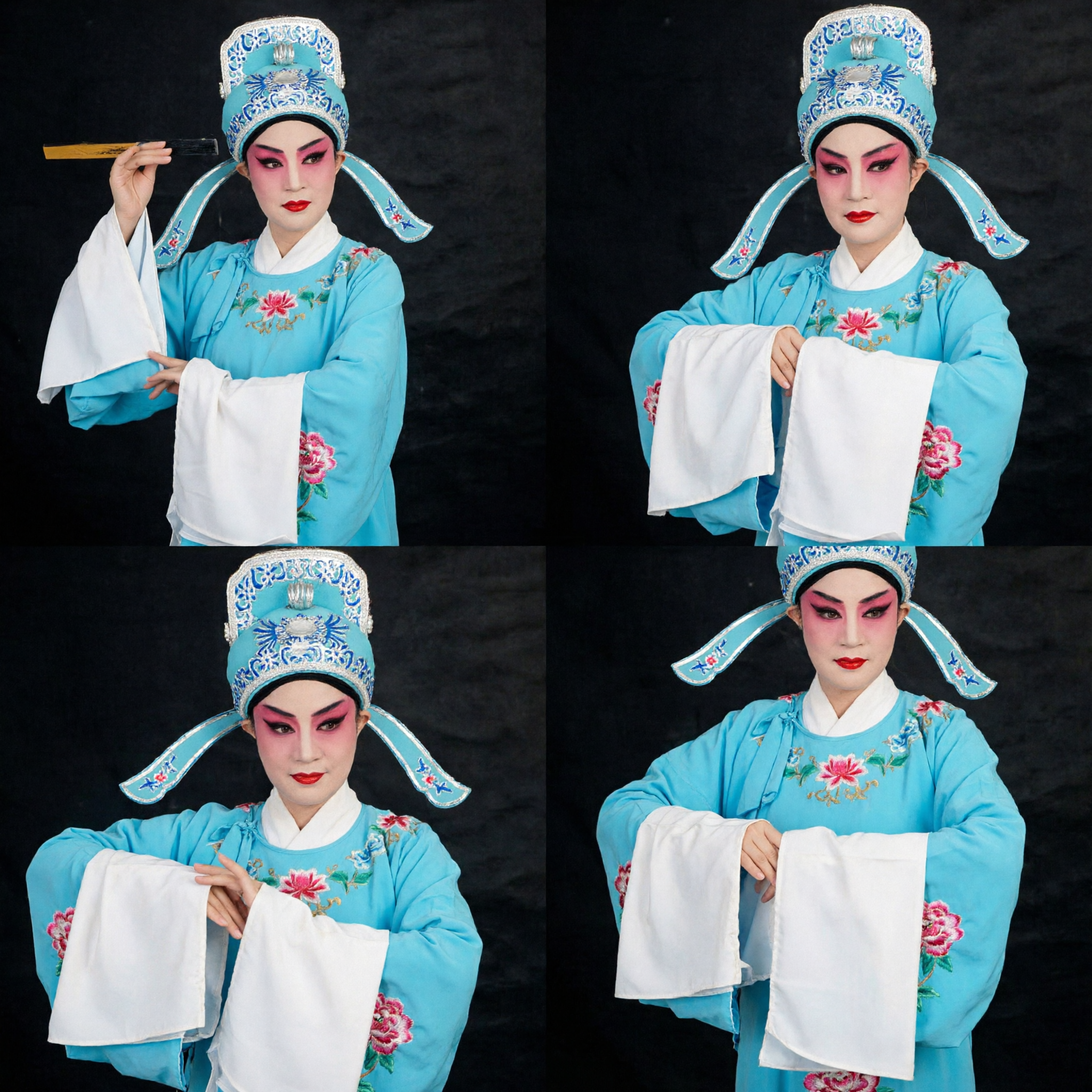 Traditioneel Chinees Peking Opera Kostuum Blauw Geleerdengewaad Xiaosheng Hoofdtooi Compleet Set voor Mannen Podiumoptreden - Asian Costume