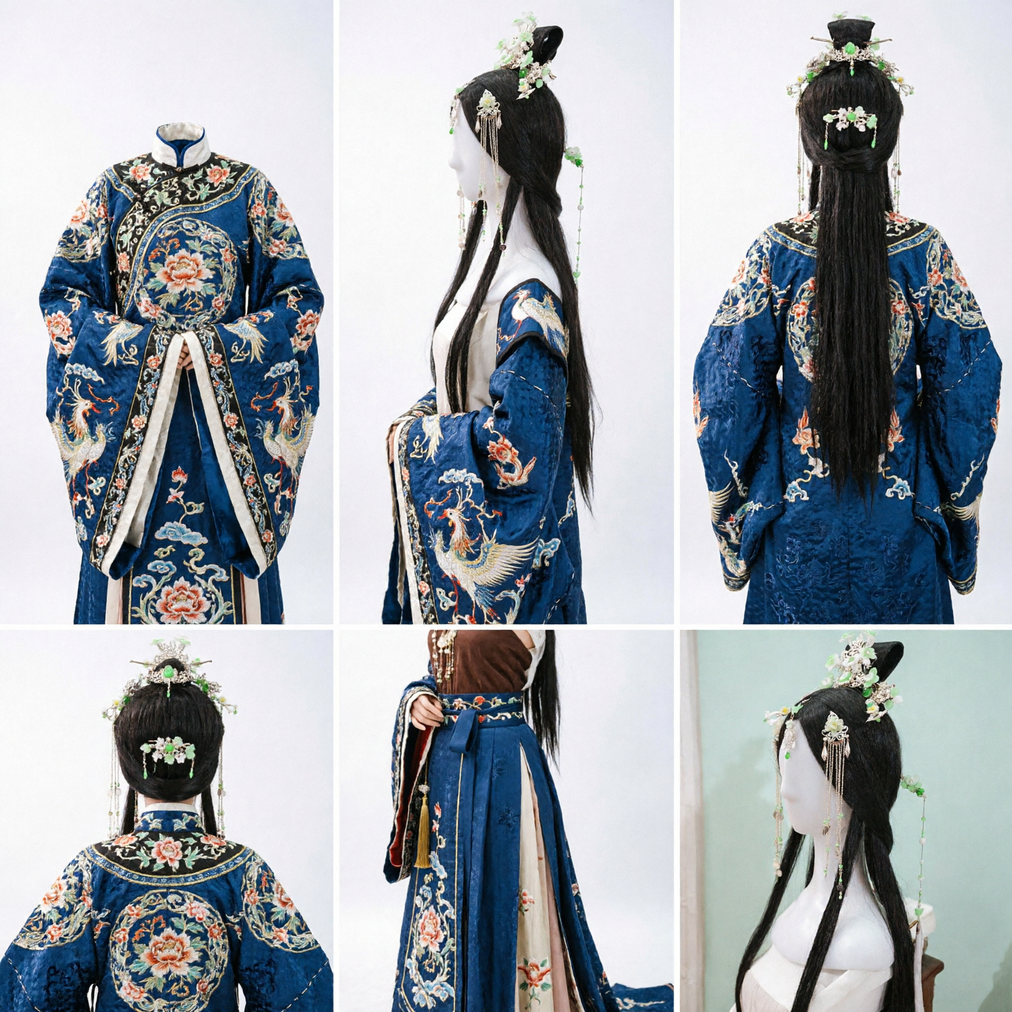 伝統的中国古代風緑花髪飾り 漢服姫房飾り頭飾り 結婚式ジュエリー - Asian Costume