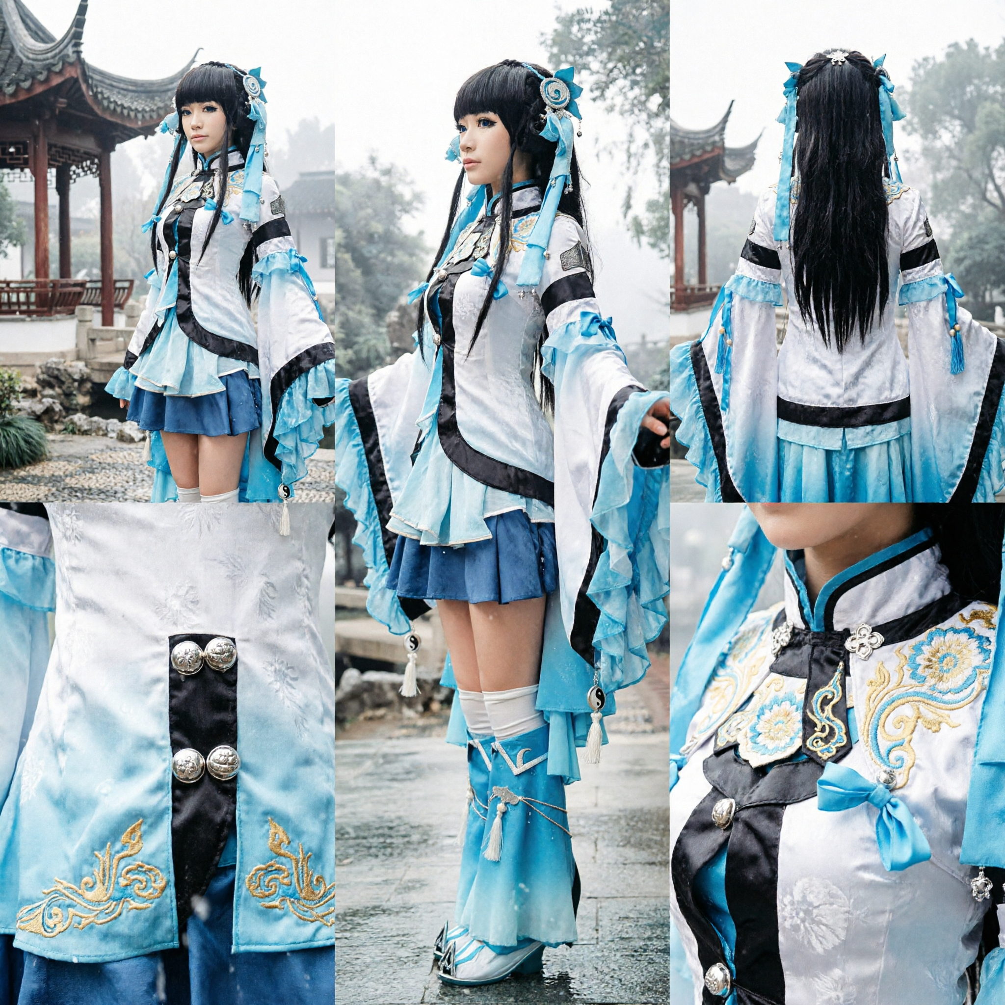 Blaues chinesisches Wuxia-Schwertkämpferin-Cosplay-Kostüm antikes Fantasy-Hanfu-Outfit für Damen für Halloween-Party - Asian Costume