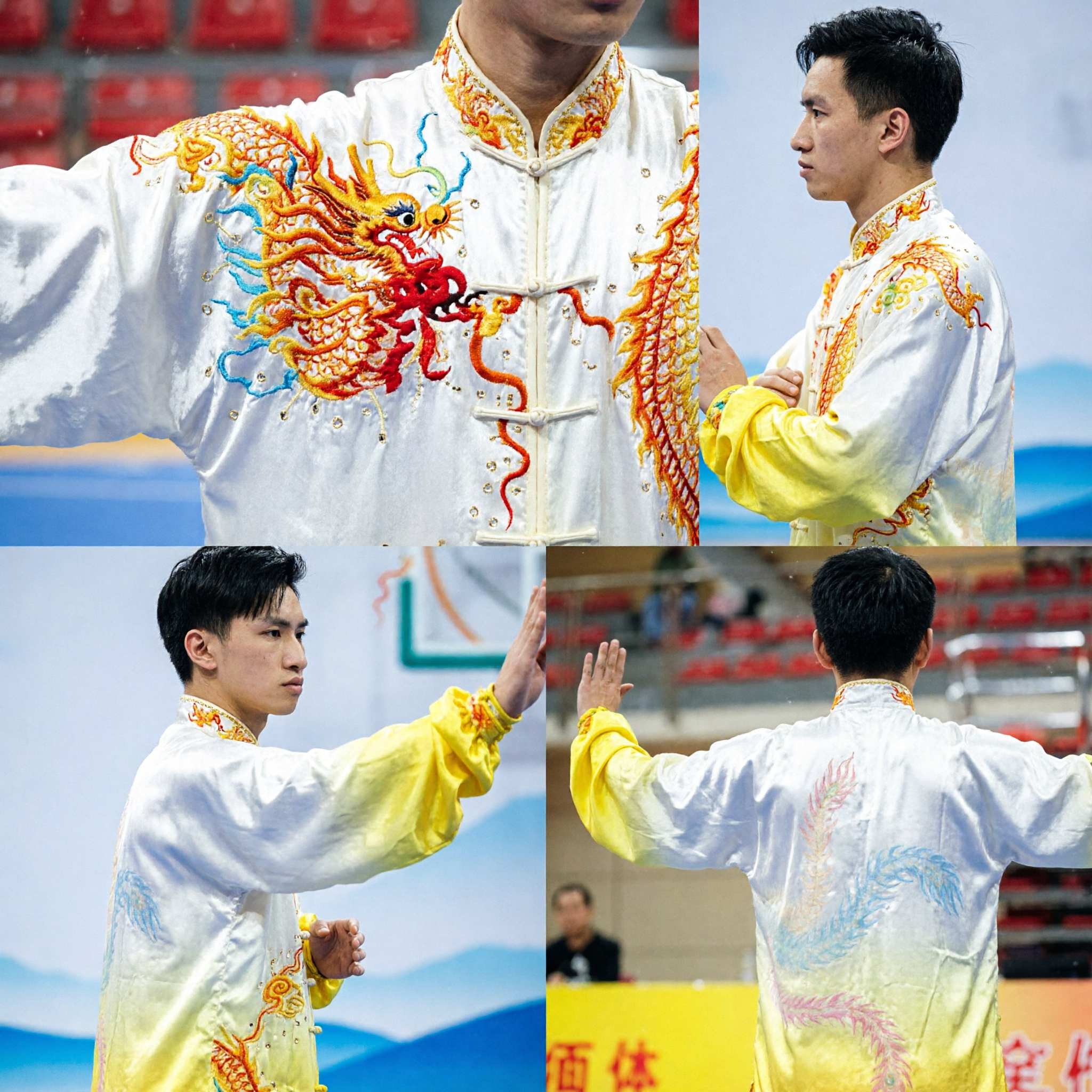 Premium Zijde Drakenborduurwerk Wushu Kung Fu Uniform Traditioneel Tai Chi Wedstrijdkostuum voor Volwassenen - Asian Costume