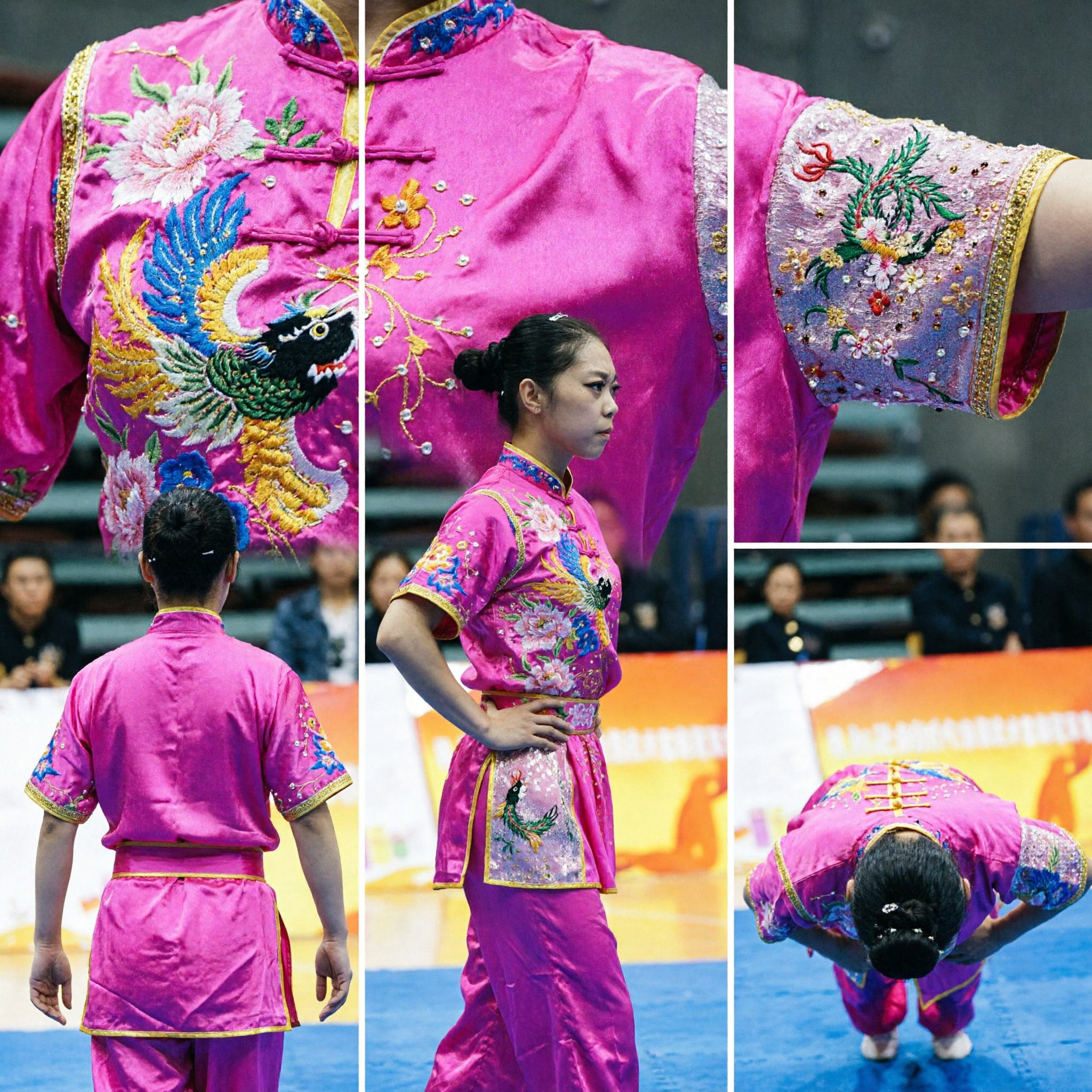 Uniforme Wushu Changquan con Paillettes Rosa per Donne Costume da Gara Tradizionale di Arti Marziali Kung Fu - Asian Costume