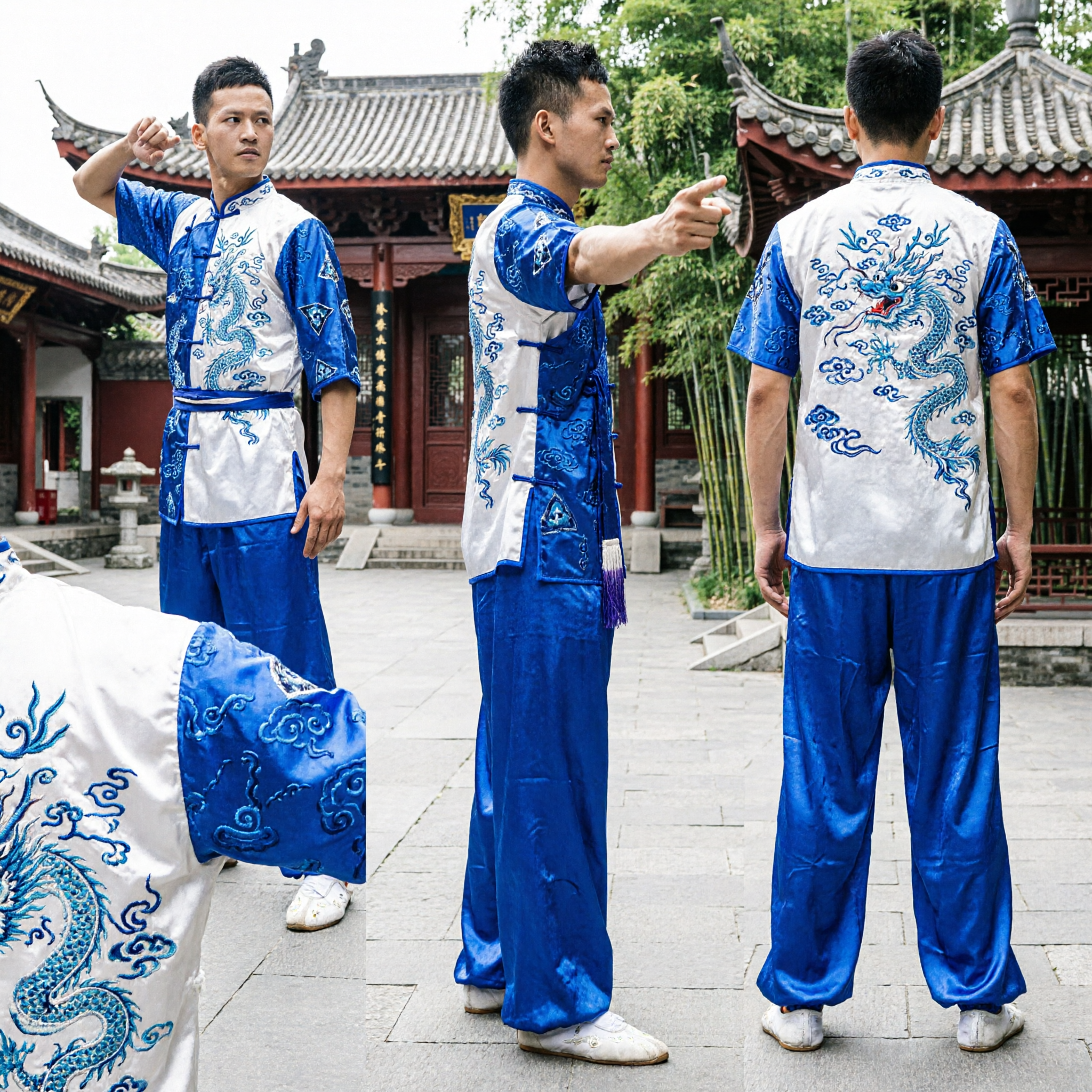 Uniforme Wushu Tradicional Azul para Hombres Traje de Competencia de Kung Fu Chino Traje de Actuación de Artes Marciales - Asian Costume