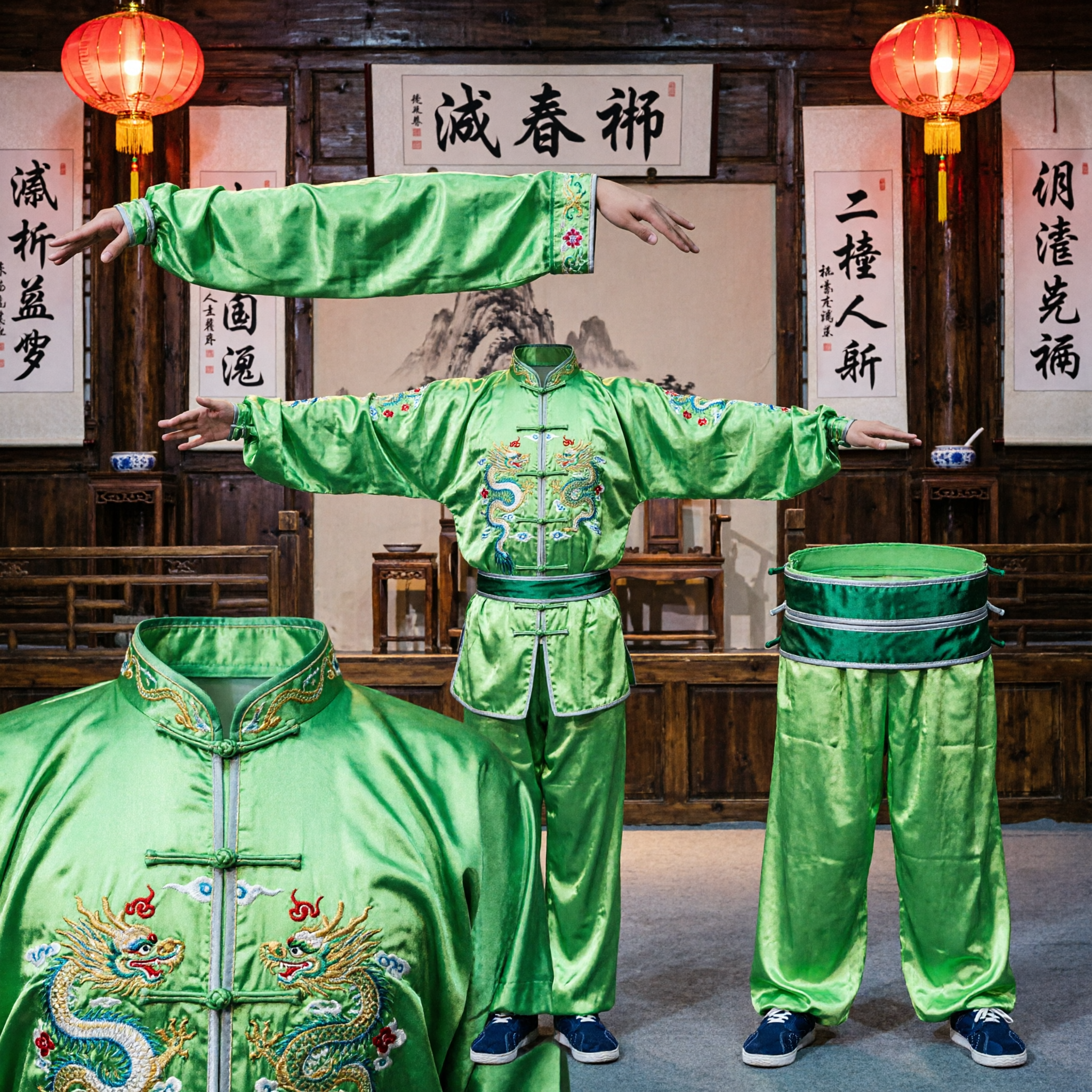 Uniforme Wushu Kung Fu Cinese Tradizionale Verde per Uomo per Esibizioni e Gare di Arti Marziali - Asian Costume