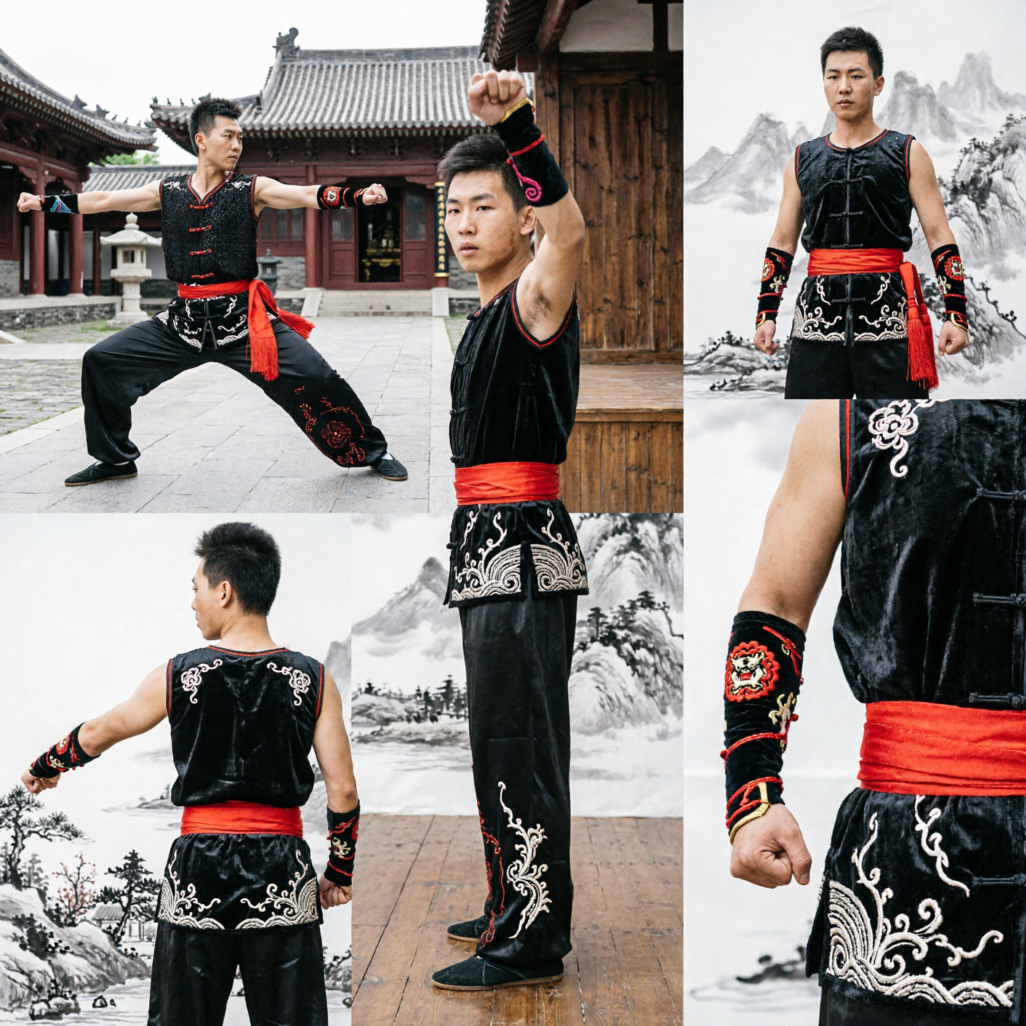 Męski Czarny Bezrękawnik Wushu Tradycyjny Kombinezon Kung Fu na Zawody i Występy Sztuk Walki - Asian Costume