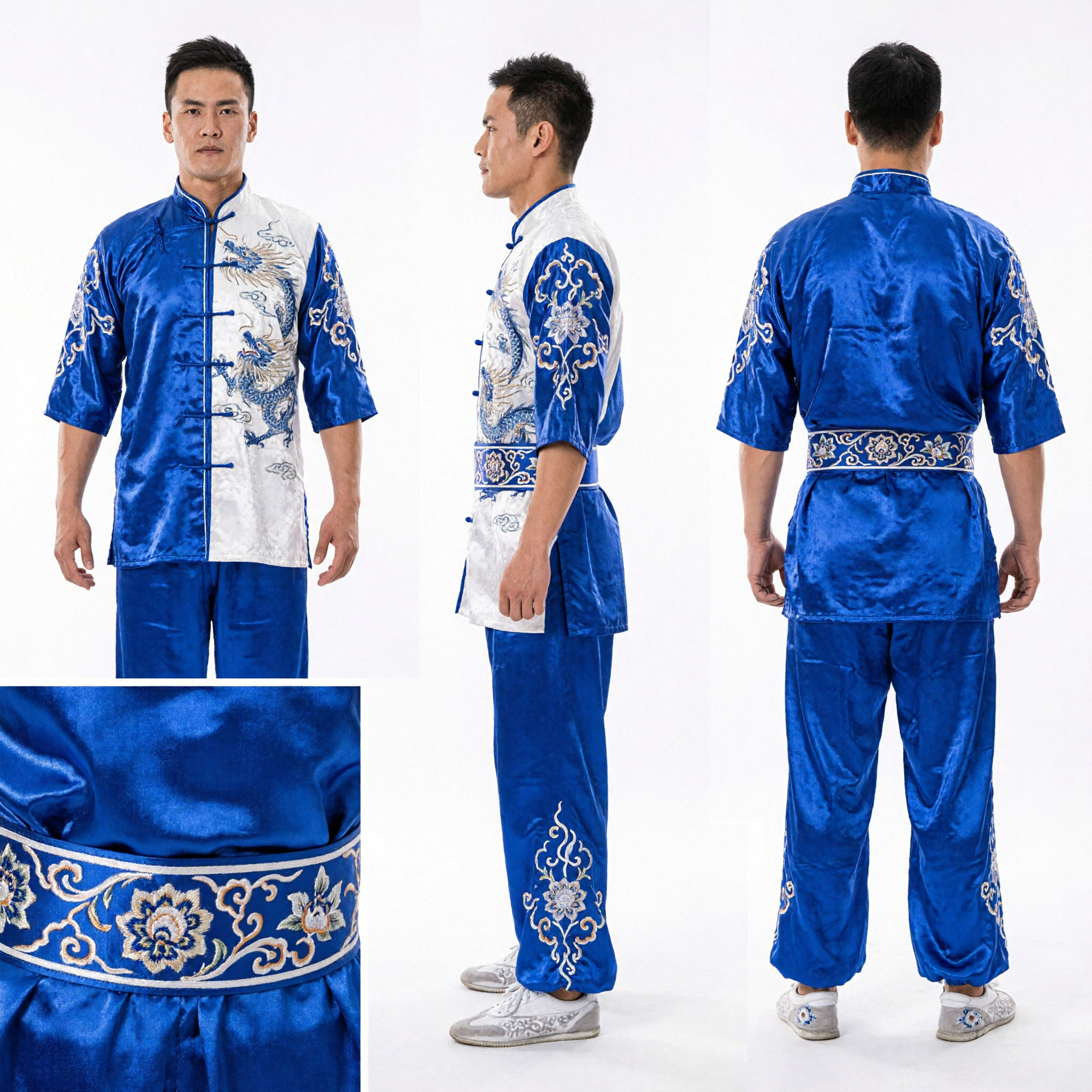 Uniforme Azul Bordado de Wushu Kung Fu para Homens Conjunto de Traje Tradicional Chinês de Performance de Artes Marciais - Asian Costume