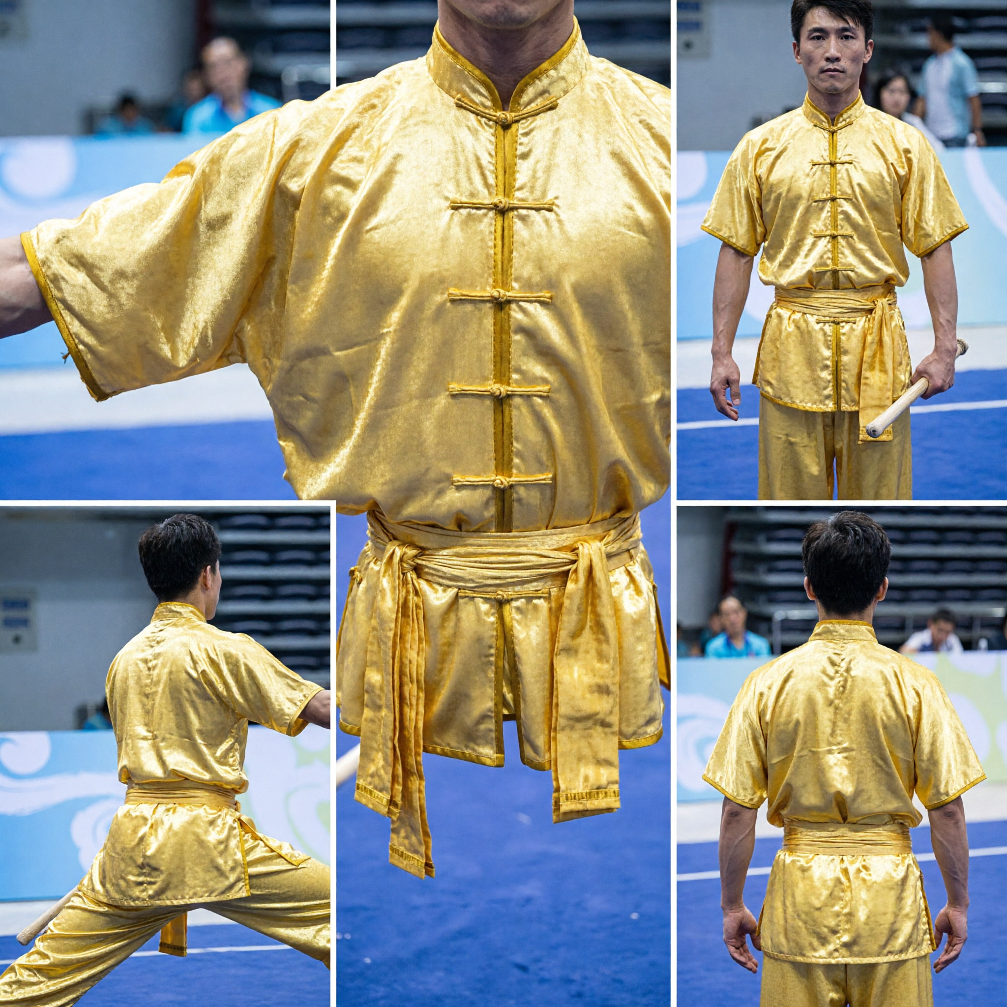 Herren goldener Seiden-Wushu-Anzug Kung-Fu-Anzug traditionelles chinesisches Kampfkunst-Wettkampfkostüm - Asian Costume