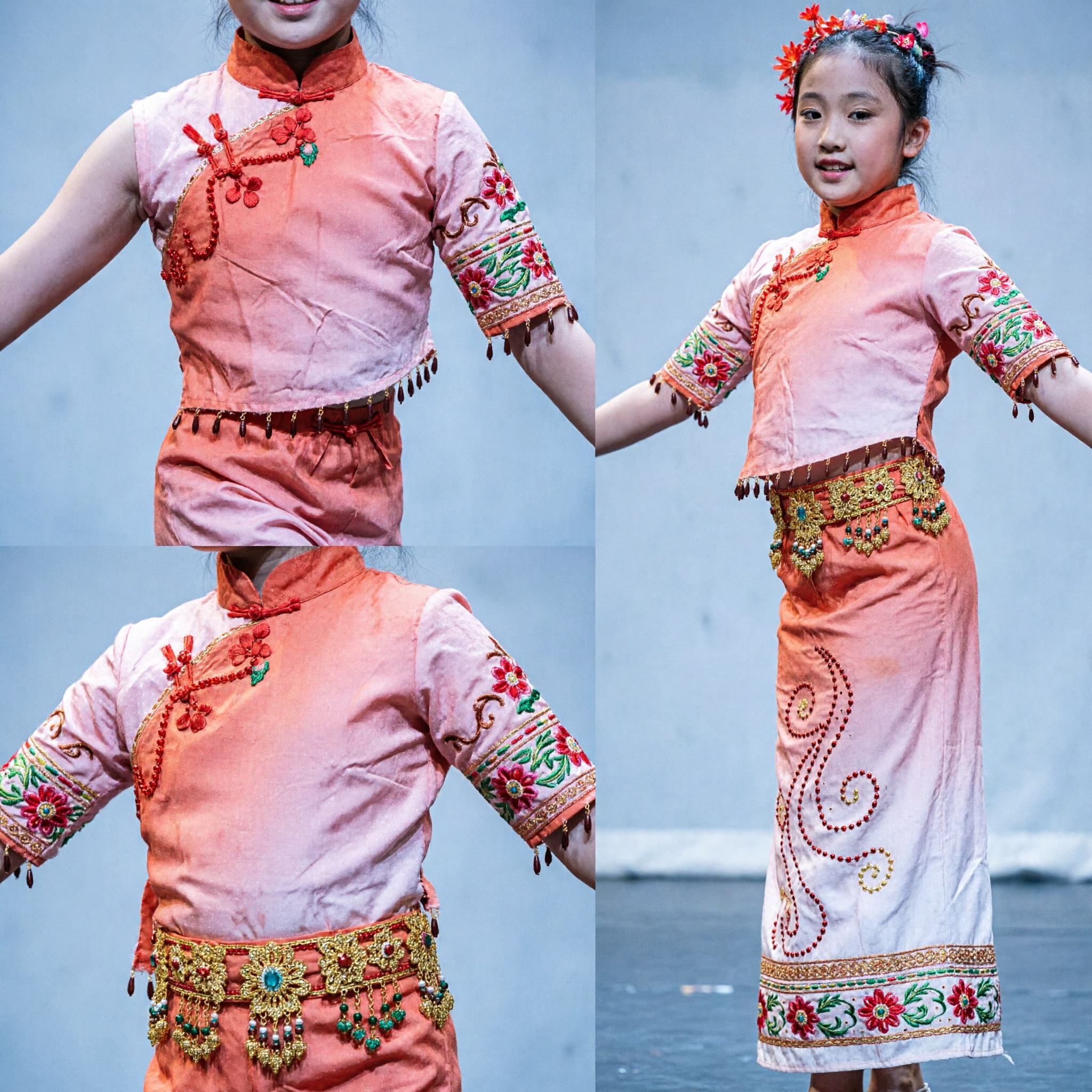 Детский костюм для традиционного китайского танца для девочек, розовый, народный костюм для танца Янге с веером, сценический наряд с головным убором - Asian Costume